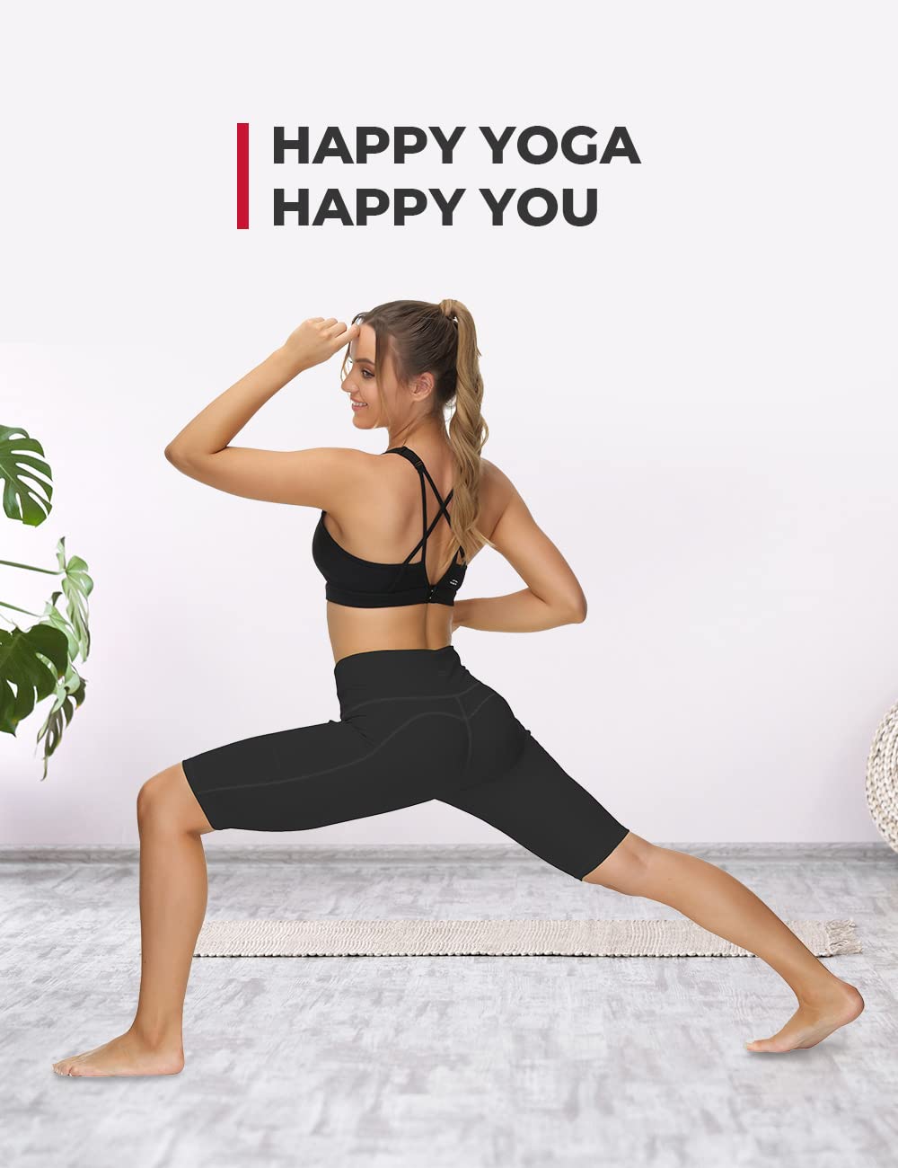 ALONG FIT 11" Biker Shorts for Women with Pockets High Waisted Yoga Running Workout Gym Short Tummy Control Black