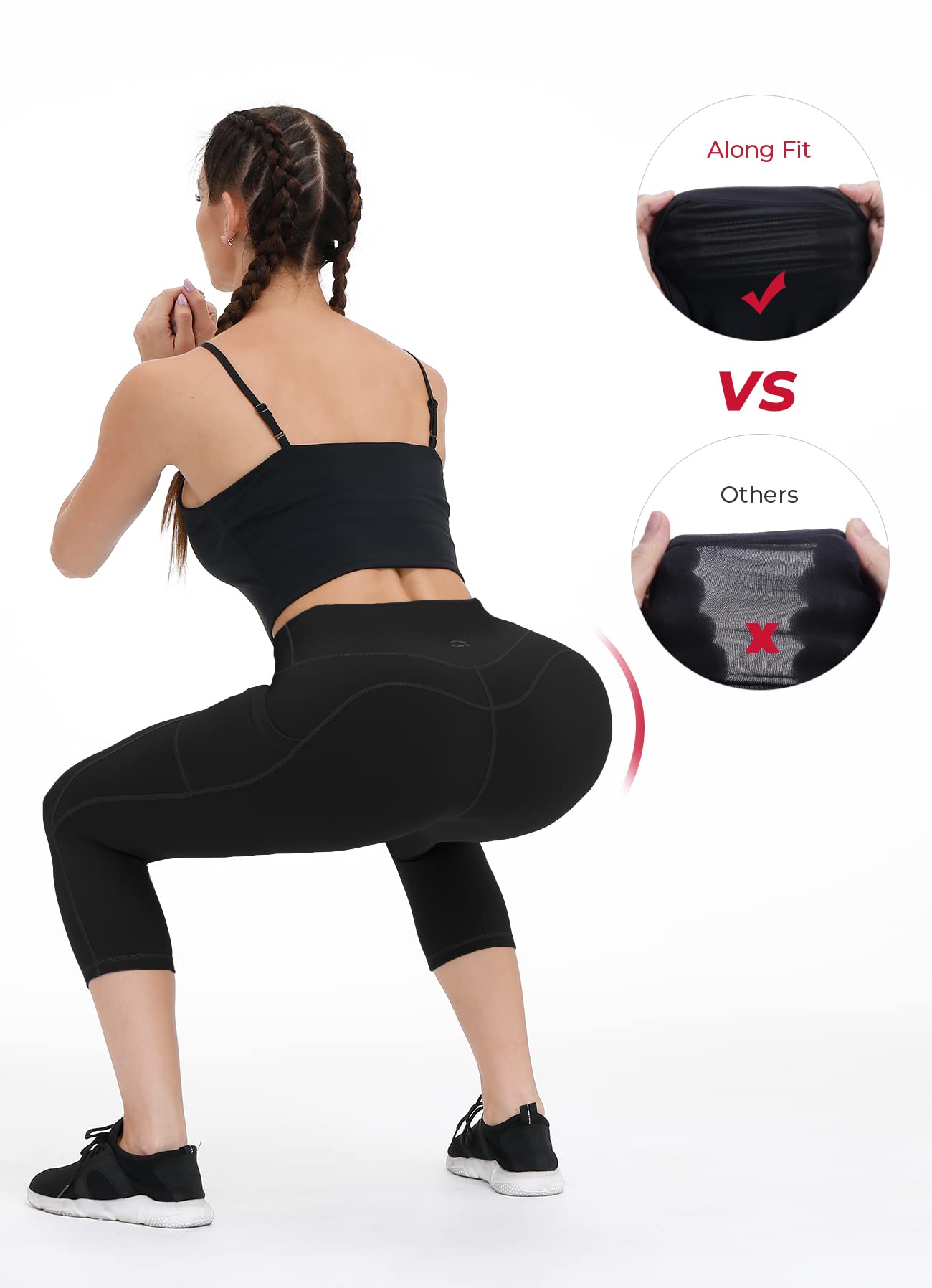 ALONG FIT Capri Leggings with Pockets for Women, Capris for Women, Yoga Pants, 3/4 Leggings for Women High Waist