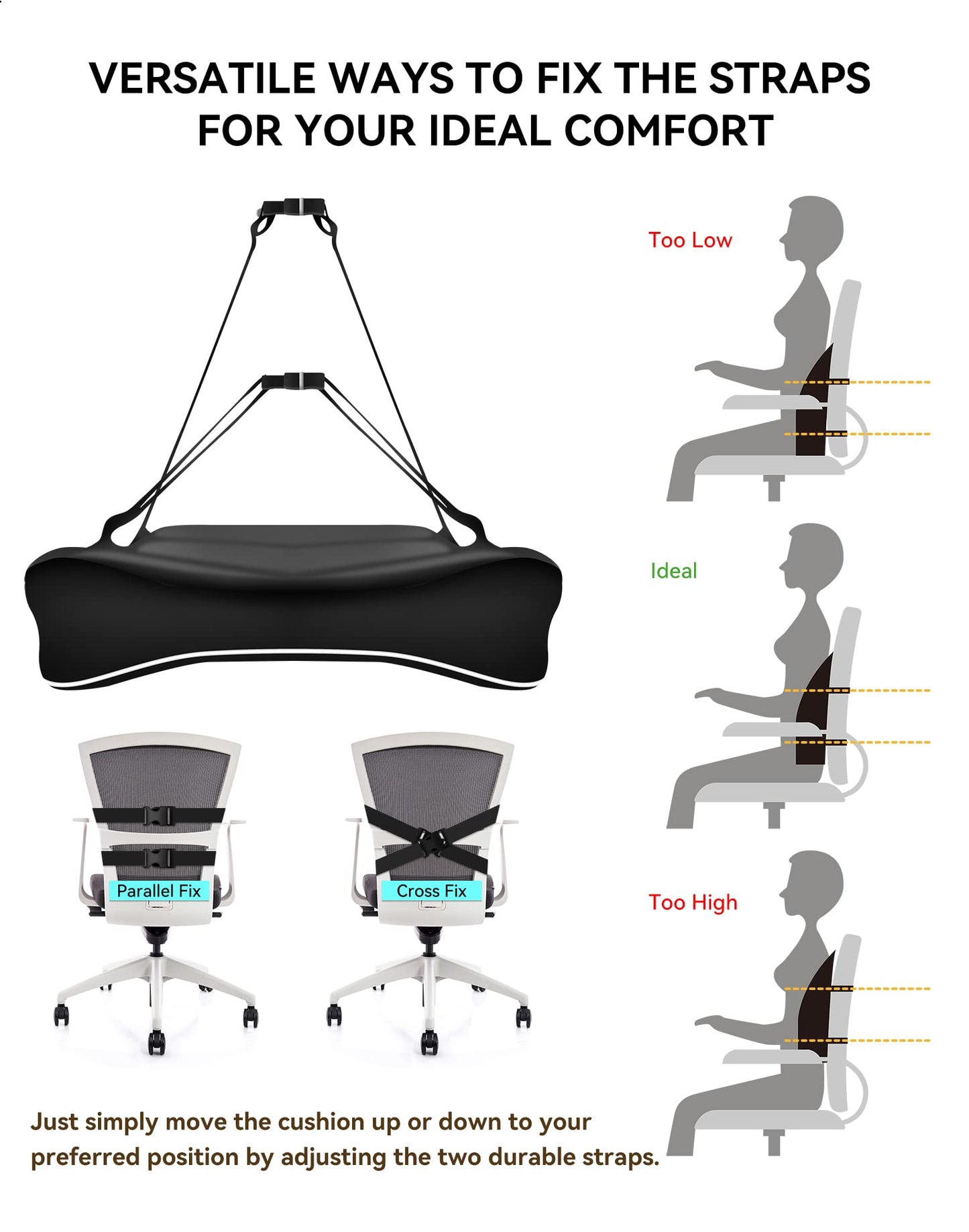Ergonomic Lumbar Support Cushion, TRAVEL EASE Memory Foam Back Support Cushion for Office Chairs with Skin-Friendly Cover for Comfort Black