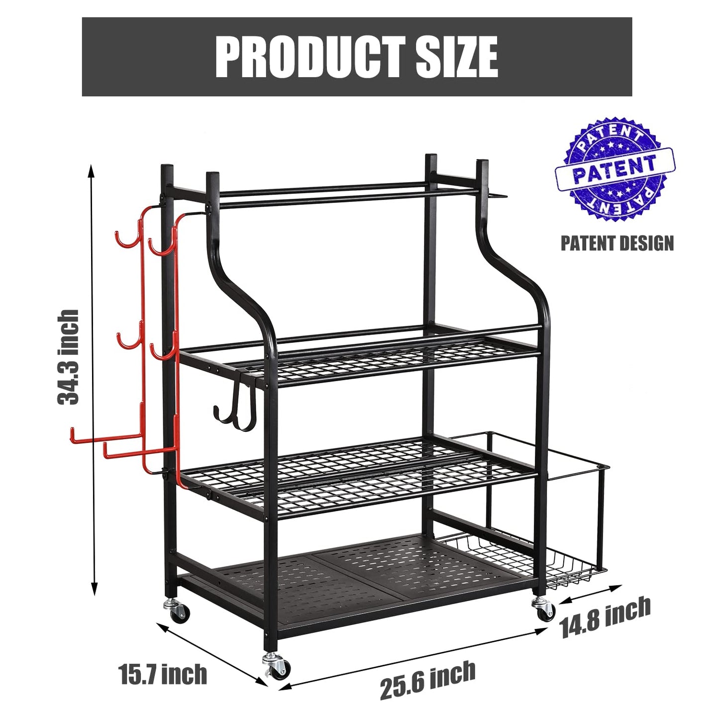 Mythinglogic Yoga Mat Storage Racks, Home Gym Storage Rack for Foam Roller, Resistance Band, Dumbbell, Kettlebell, Yoga Mat Holder, Workout Equipment Storage Organizer with Wheels and Hooks