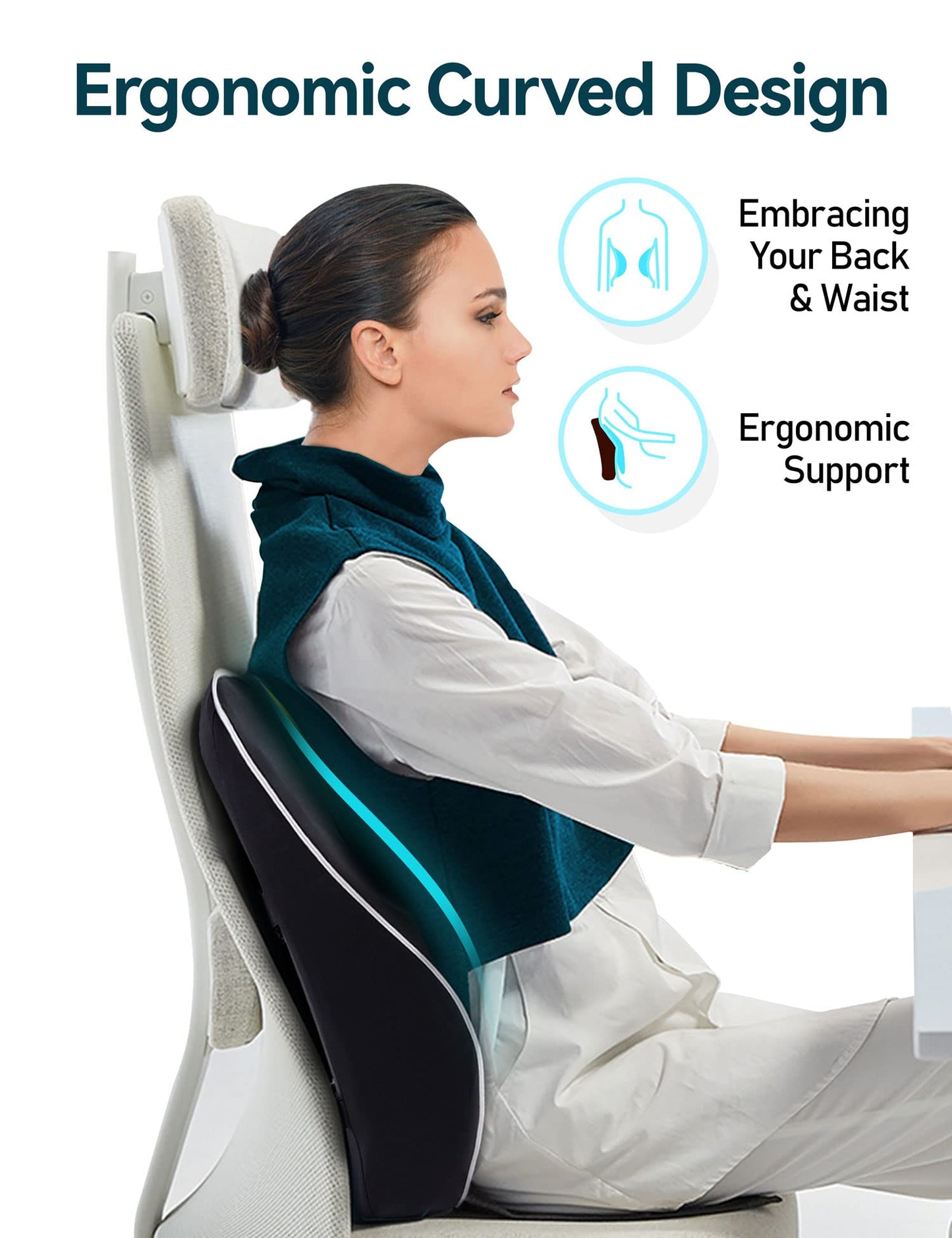 Ergonomic Lumbar Support Cushion, TRAVEL EASE Memory Foam Back Support Cushion for Office Chairs with Skin-Friendly Cover for Comfort Black