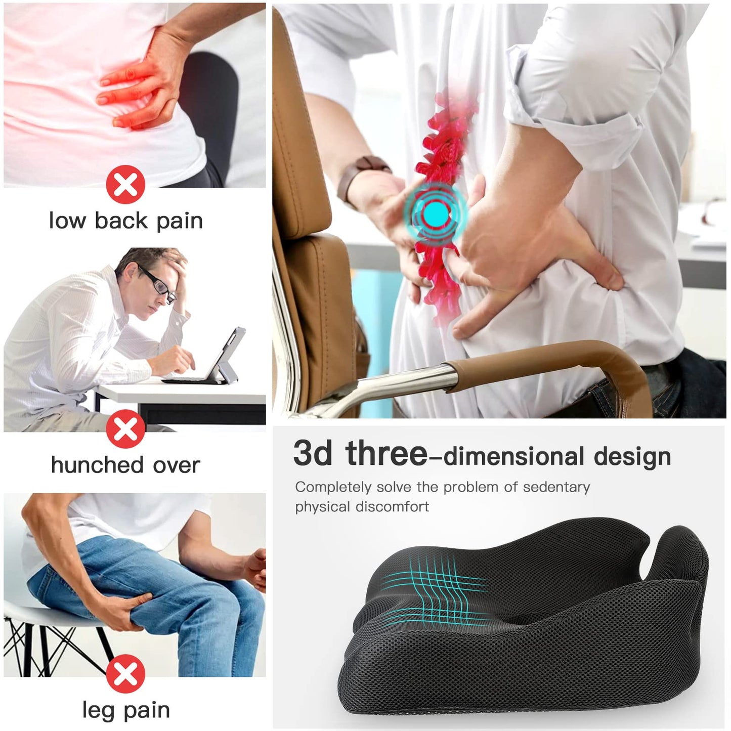 Benazcap X Large Memory Seat Cushion for Office Chair Pressure Relief Sciatica & Tailbone Pain Relief Memory Foam Firm Coccyx Pad for Long Sitting, for Office Chair, Gaming Chair and Car Seat