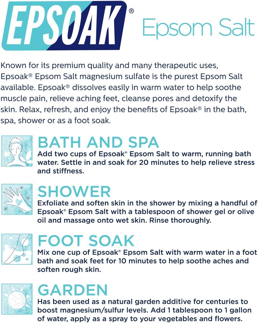 Epsoak Epsom Salt 5 Lbs - 100% Pure Magnesium Sulfate, Made in USA