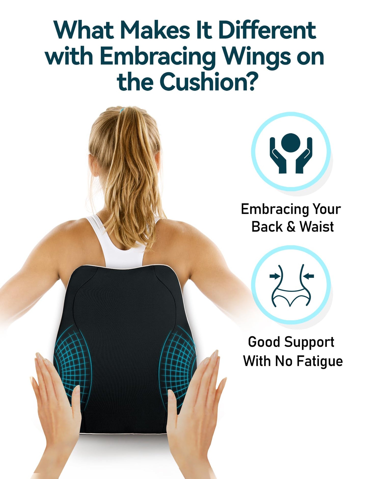 Ergonomic Lumbar Support Cushion, TRAVEL EASE Memory Foam Back Support Cushion for Office Chairs with Skin-Friendly Cover for Comfort Black