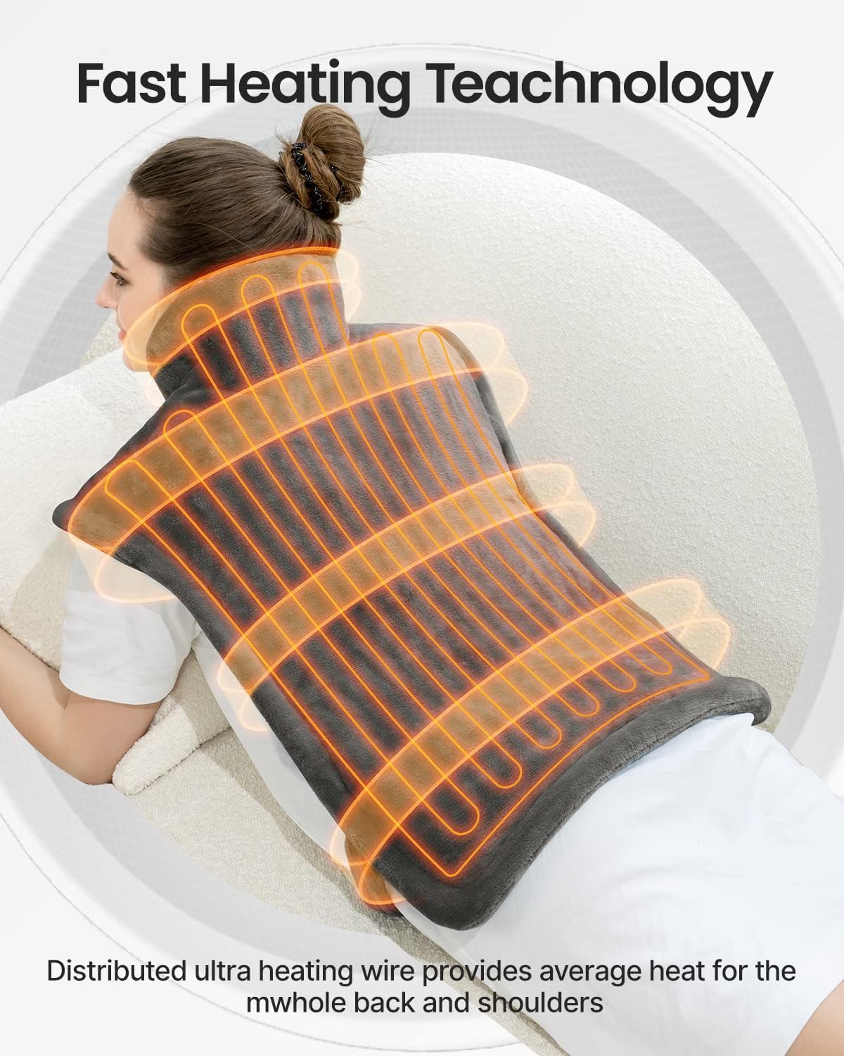 RENPHO Heating Pad Electric for Back, 24"x33" Edge Weighted Heat Pad for Neck and Shoulders, Fast-Heating, Auto Shut Off, ETL Certified, Gray