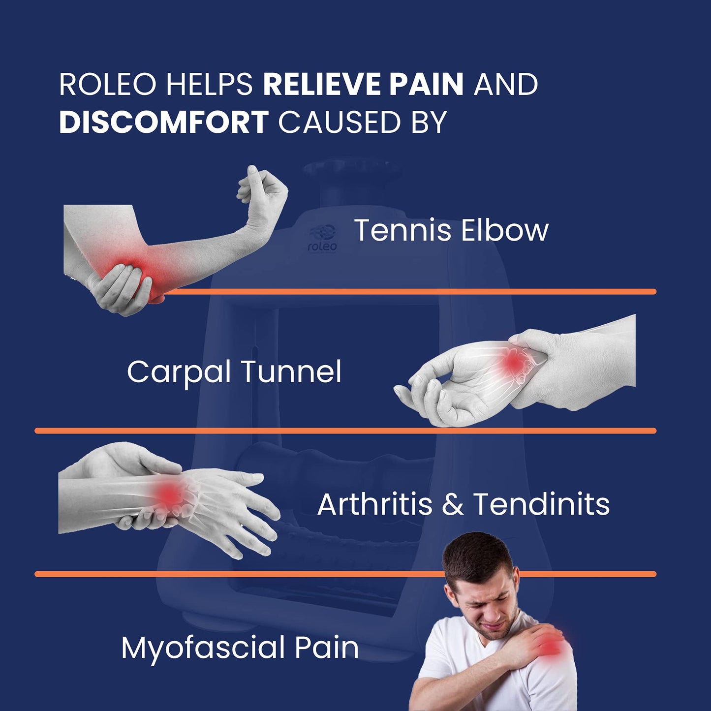 Roleo Tennis Elbow Trigger Point Massager - Arm Massager for Tennis Elbow Treatment and Golfer's Elbow Treatment - The Carpal Solution Forearm and Hand Massager for Muscle Pain Relief