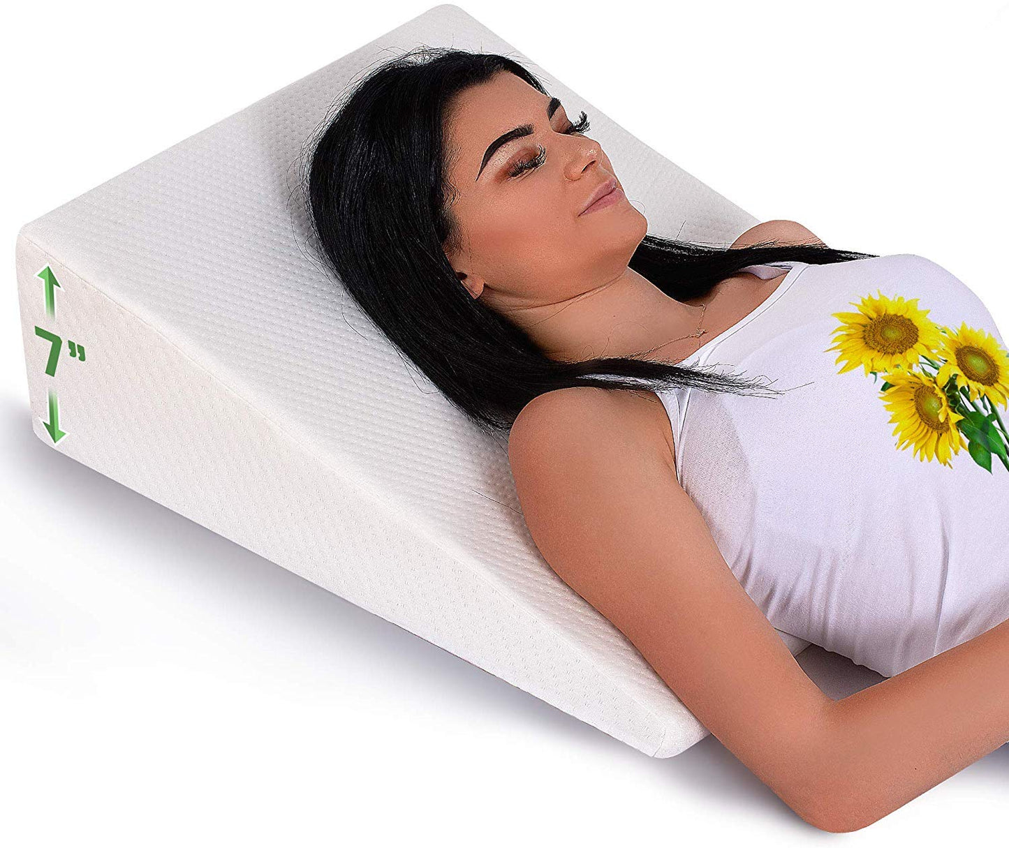 Abco Tech Bed Wedge Pillow with Memory Foam Top - Reduce Neck and Back Pain, Snoring, and Respiratory Problems - Ideal for Sleeping, Reading, Rest, or Elevation - Breathable and Washable Cover - 7in