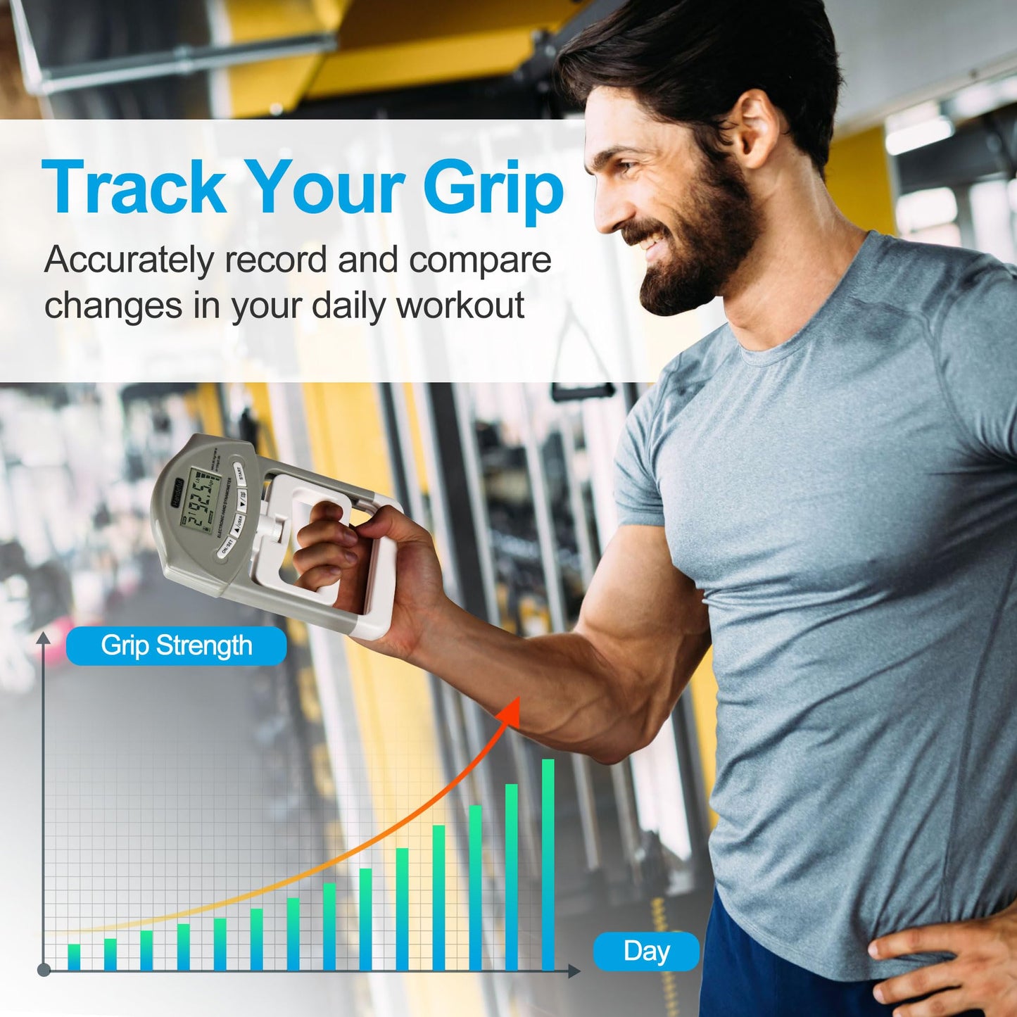 Handeful Hand Dynamometer Grip Strength Trainer - Electronic Hand Grip Strength Tester Grip Strengthener Hand Exerciser Meter Digital Hand Grip Training Gauge 198Lbs / 90Kgs