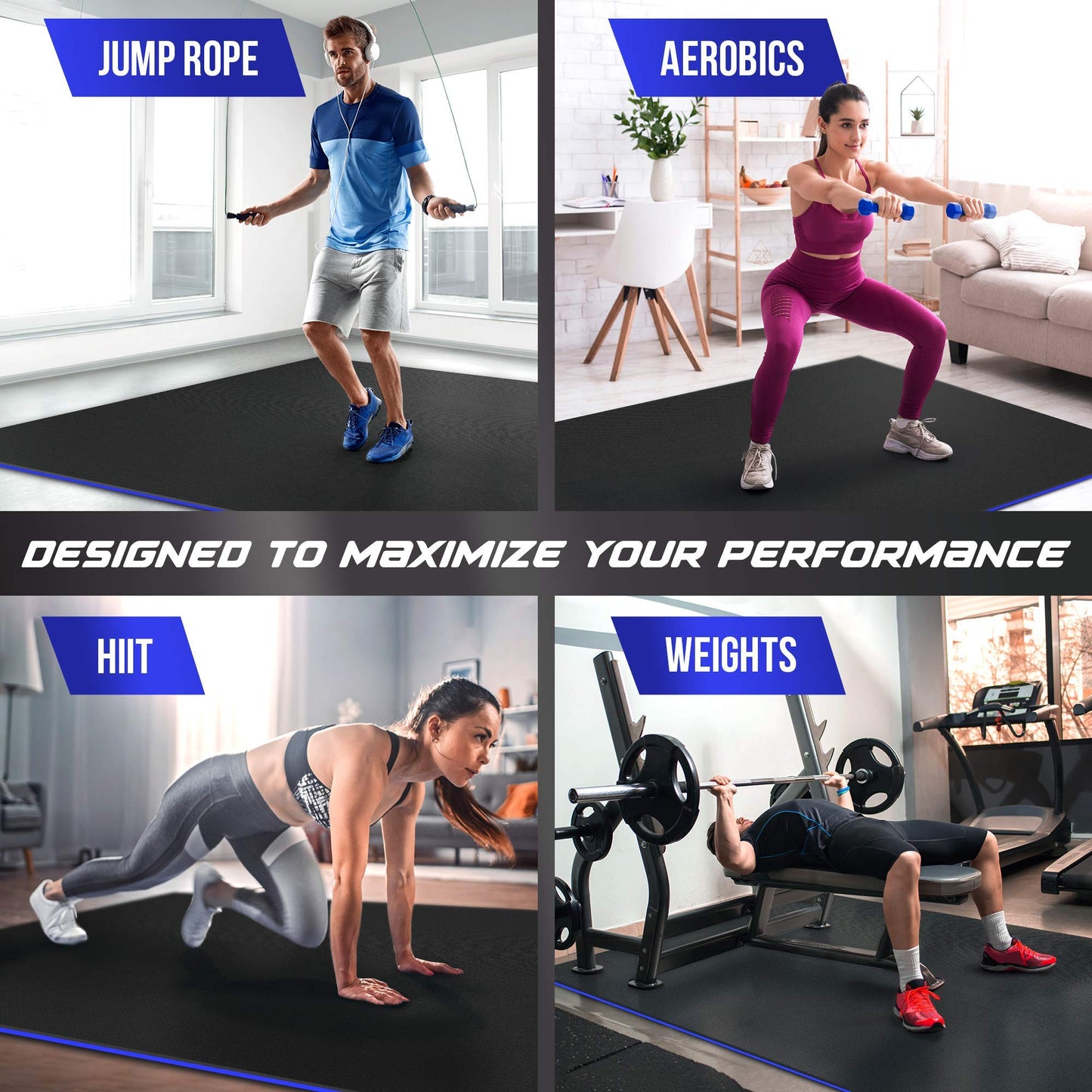 Sensu Large Exercise Mat – 6’ x 4’ x 8.5mm Extra Thick Workout Mats for Home Gym Flooring - Perfect for Jump Rope, Weights, MMA, Cardio and Fitness – Durable High Density Non-Slip Workout Mat - Shoe Friendly