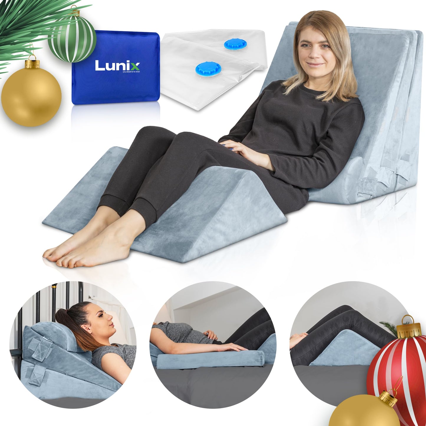 Lunix LX13 6pcs Orthopedic Bed Wedge Pillow Set, Post Surgery Memory Foam for Back, Neck and Leg Pain Relief, Sitting Pillow, Comfortable and Adjustable Pillows Acid Reflux and GERD for Sleeping Navy