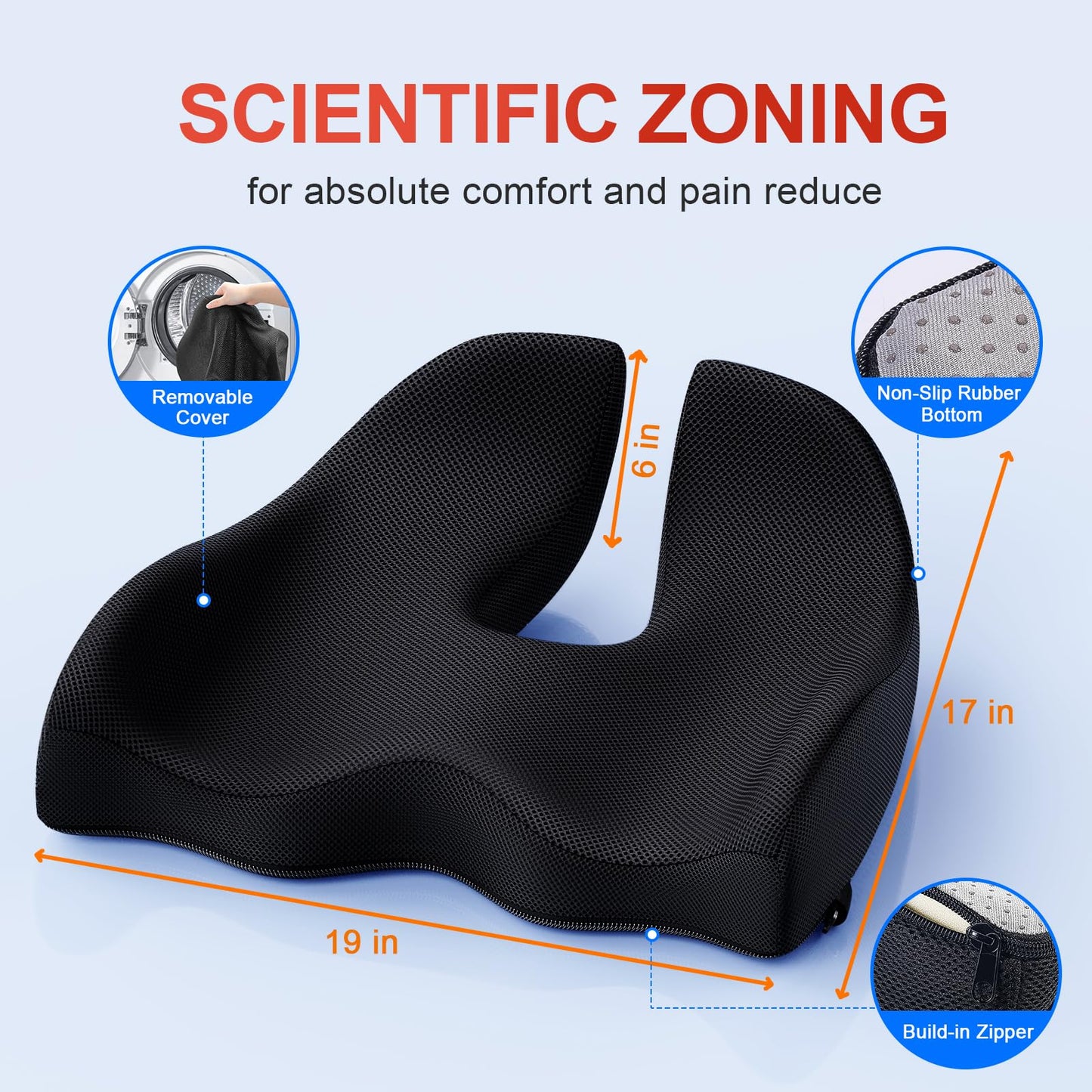 Benazcap X Large Memory Seat Cushion for Office Chair Ergonomic Cushions Butt Pillow for Pressure Relief Sciatica & Pain Relief Memory Foam for Long Sitting for Gaming Chair and Car Seat