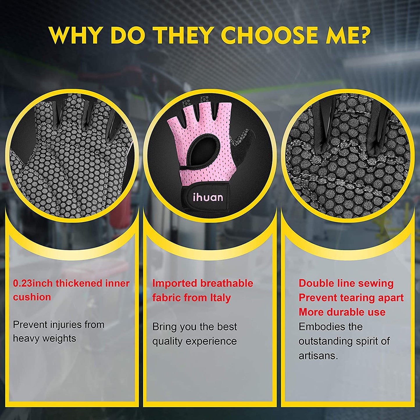 Breathable Weight Lifting Gloves Pink for Men & Women Fingerless Workout Gym Gloves with Wrist Support | Enhance Palm Protection and Extra Grip for Crossfit | Lifting | Training | Rowing | Pull ups