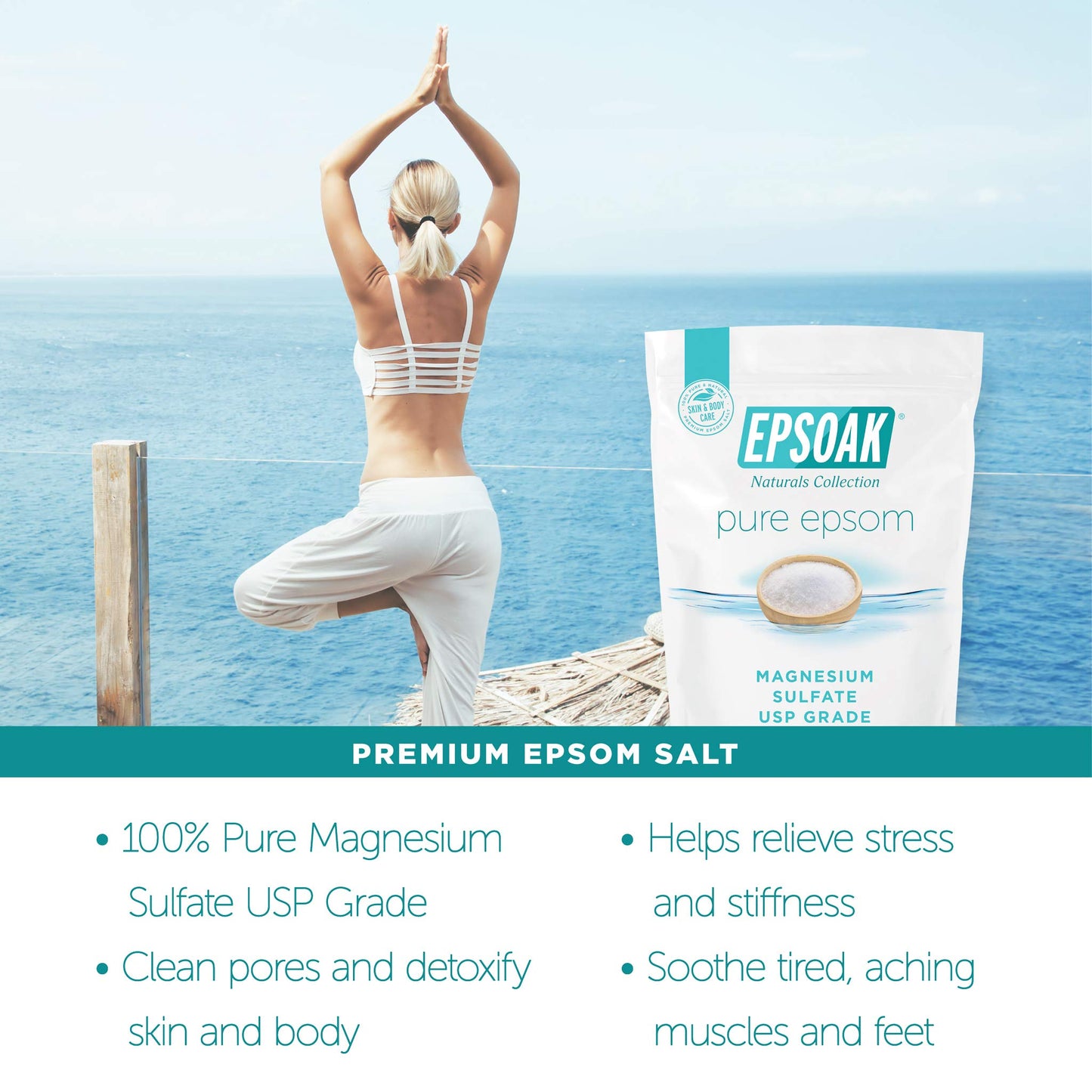 Epsoak Epsom Salt 5 Lbs - 100% Pure Magnesium Sulfate, Made in USA