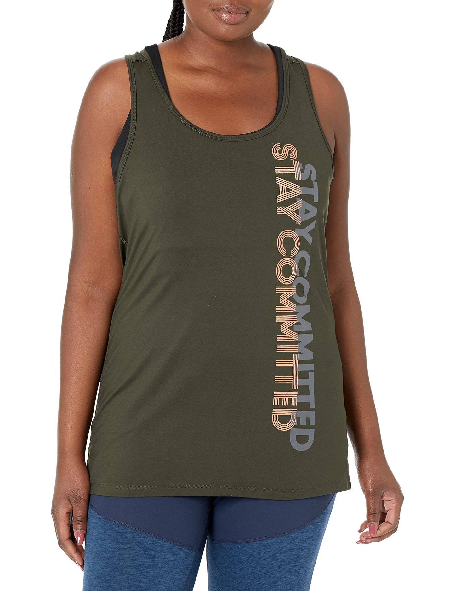 C9 Champion Women's Graphic Tank, Bottle Green/STAY COMMITTED