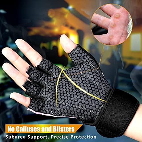 Breathable Weight Lifting Gloves Pink for Men & Women Fingerless Workout Gym Gloves with Wrist Support | Enhance Palm Protection and Extra Grip for Crossfit | Lifting | Training | Rowing | Pull ups