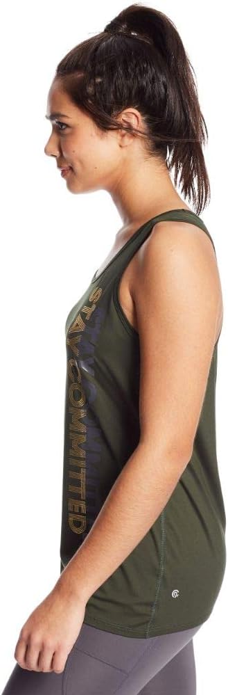 C9 Champion Women's Graphic Tank, Bottle Green/STAY COMMITTED