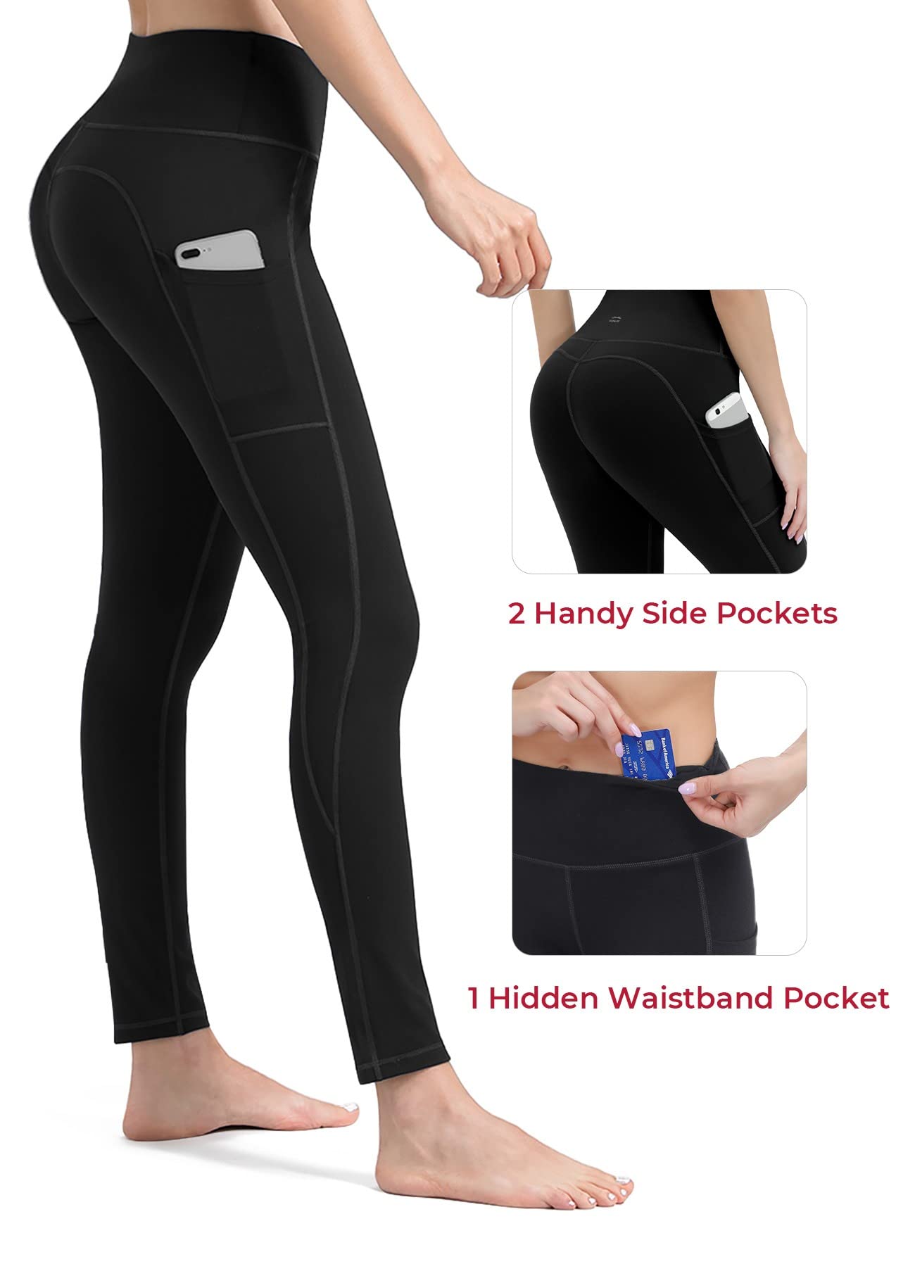 ALONG FIT Yoga Pants with Pockets for Women Tummy Control Yoga Leggings Training 2 Pack