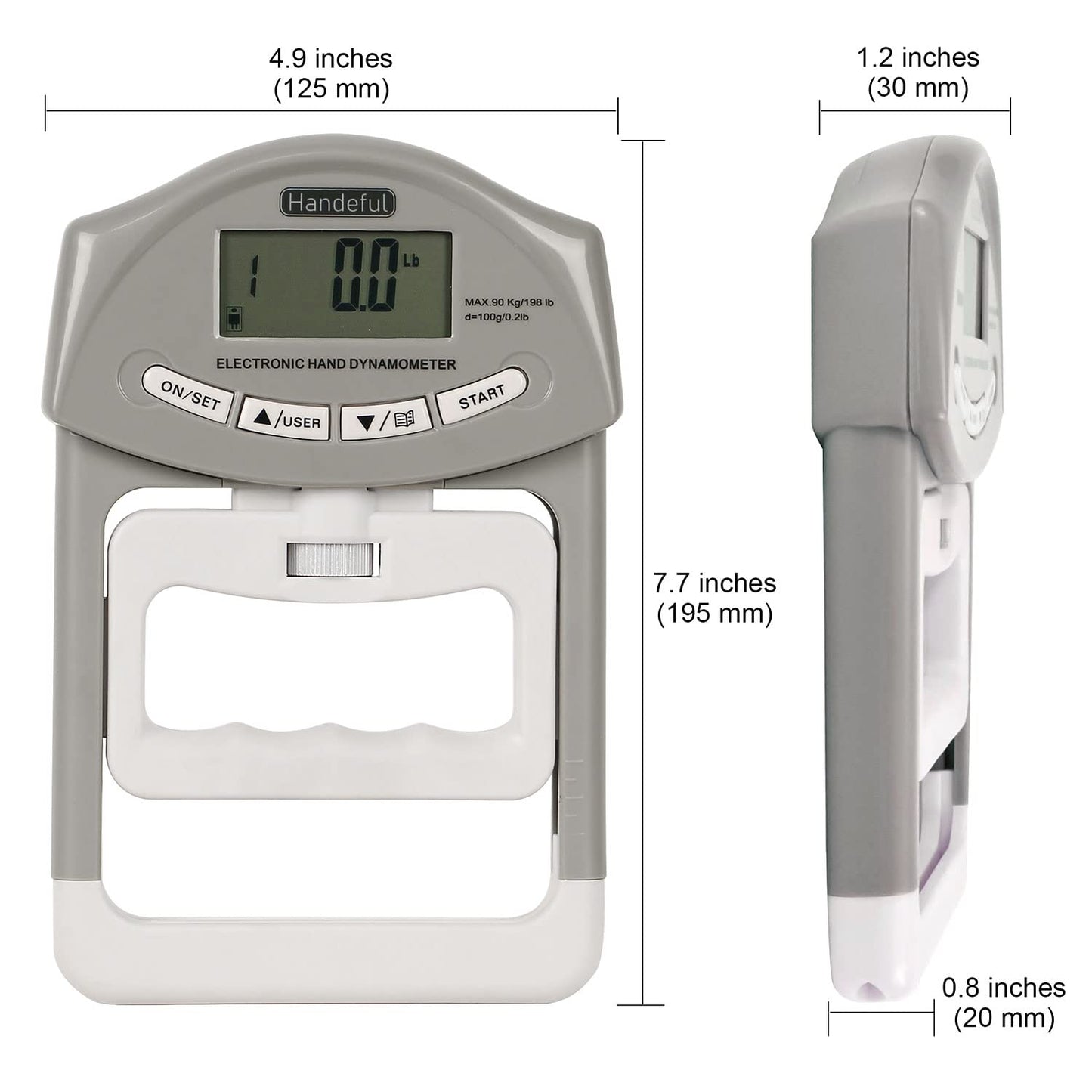 Handeful Hand Dynamometer Grip Strength Trainer - Electronic Hand Grip Strength Tester Grip Strengthener Hand Exerciser Meter Digital Hand Grip Training Gauge 198Lbs / 90Kgs