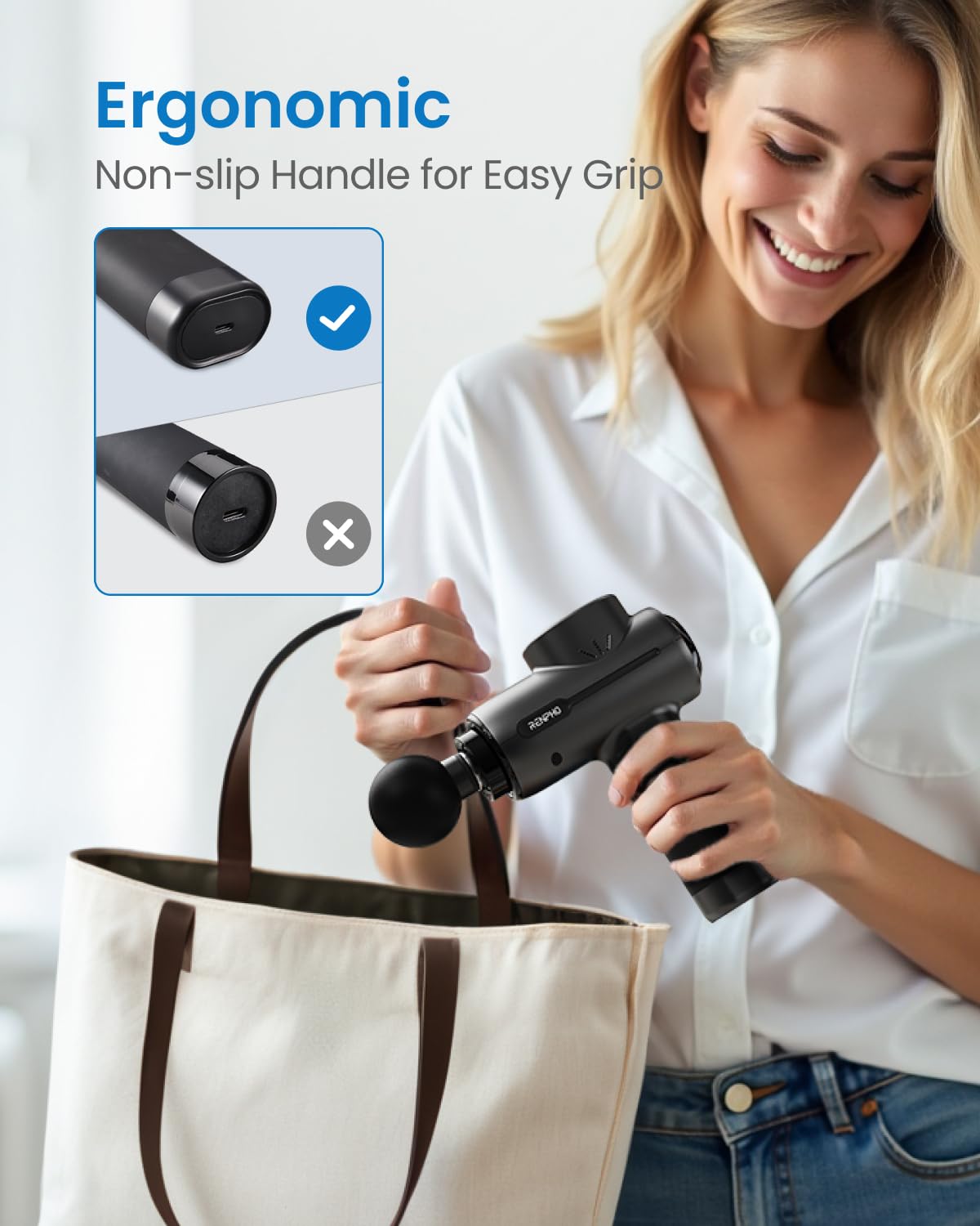 RENPHO Massage Gun, Powerful Massager Gun for Athletes, Percussion Massage Gun, Portable Hand held Electric Massager for Back, Carry Case, Gifts for Men Women, Active