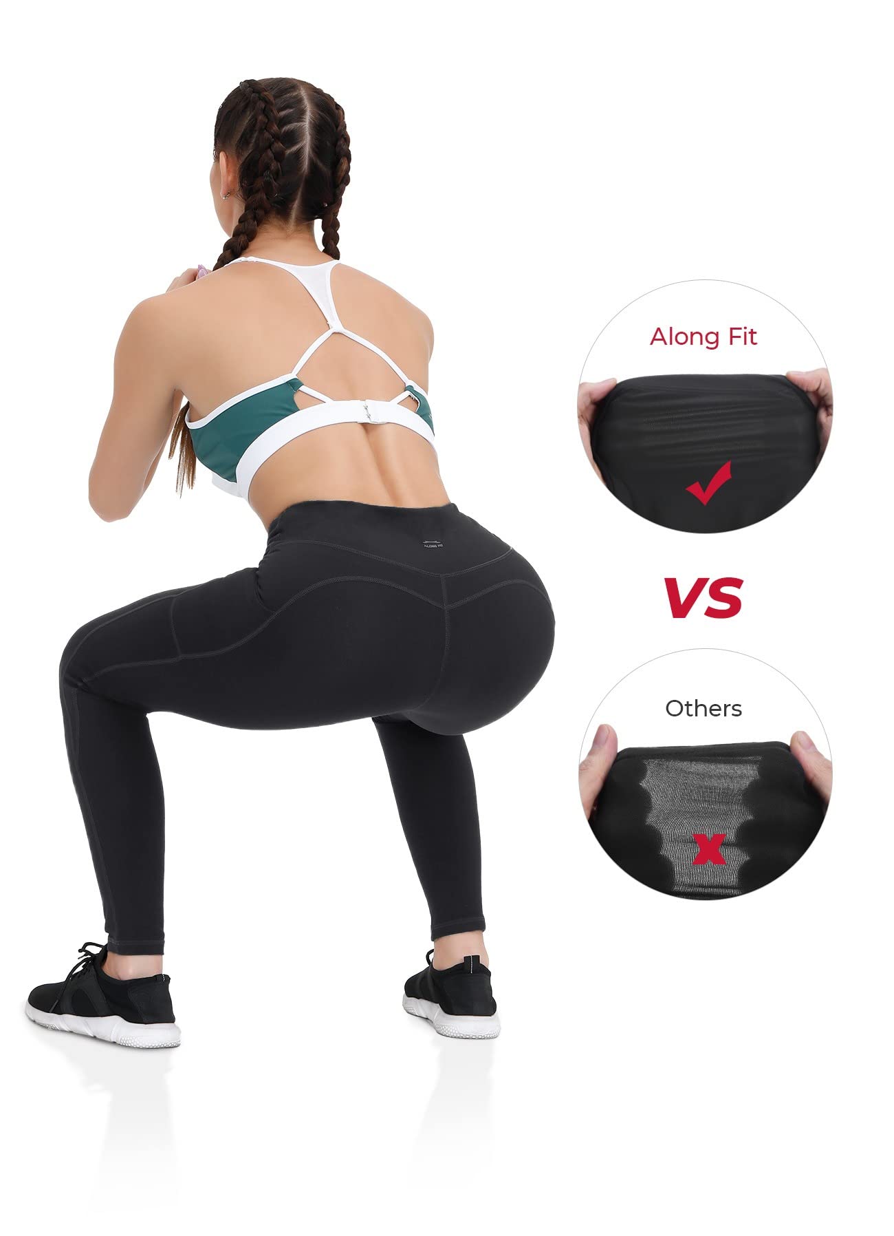 ALONG FIT Yoga Pants with Pockets for Women Tummy Control Yoga Leggings Training 2 Pack
