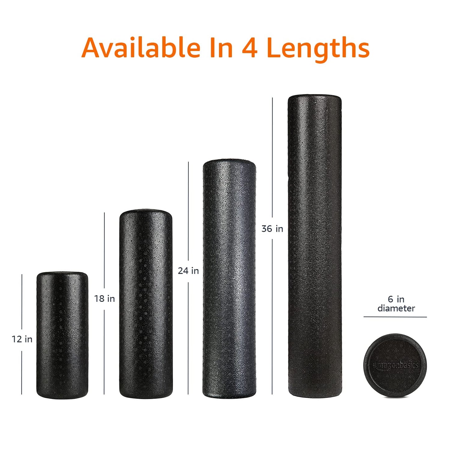 Amazon Basics High-Density Round Foam Roller for Exercise, Massage, Muscle Recovery - 12", 18", 24", 36"