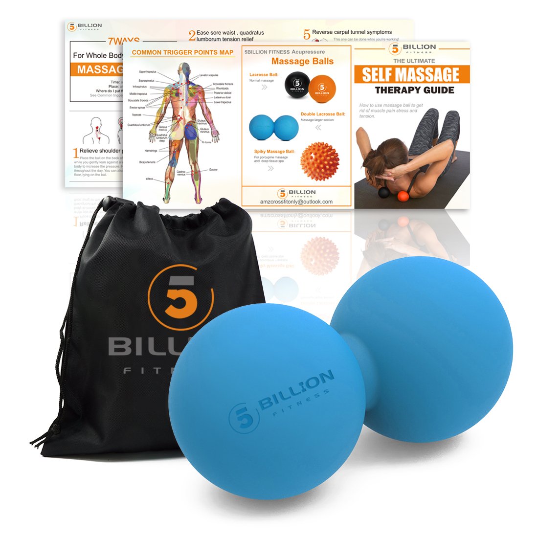 Massage Ball,5Billion Fitness Lacrosse Massage Ball for Deep Tissue Trigger Point,Peanut Massage Roller Ball for Back Leg Muscle Pain Relief Physical Therapy(Blue)
