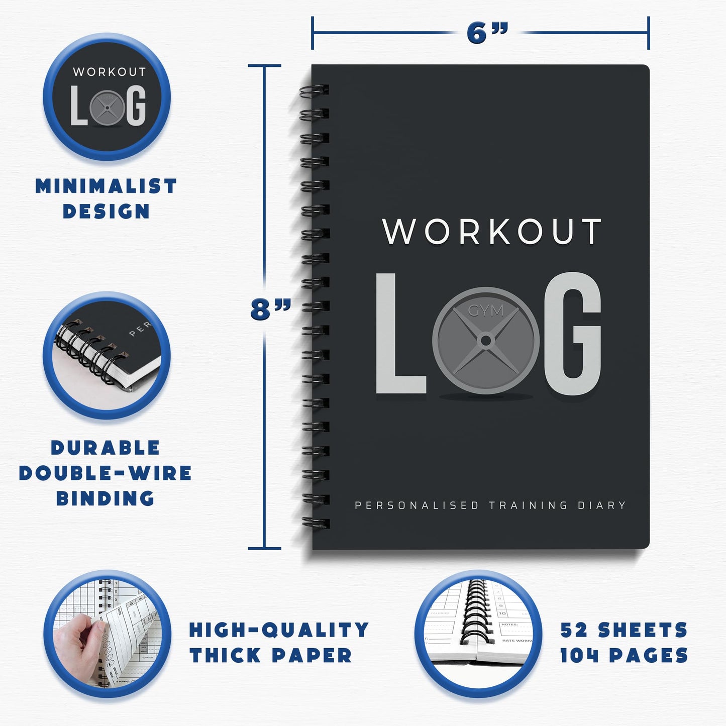 Workout Planner for Daily Fitness Tracking & Goals Setting - A5 Size, 6” x 8”, Charcoal Gray - Men & Women Personal Home & Gym Training Diary - Log Book Journal - by Workout Log Gym