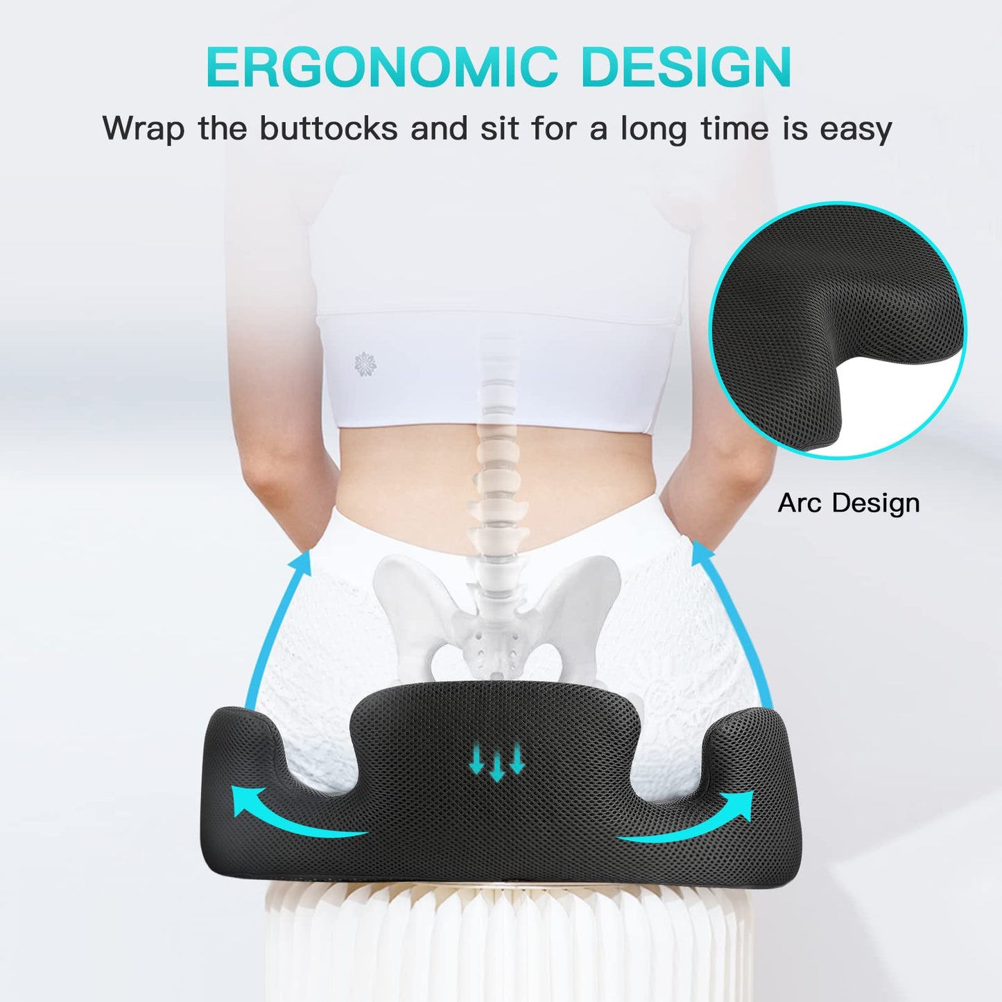 Benazcap X Large Memory Seat Cushion for Office Chair Pressure Relief Sciatica & Tailbone Pain Relief Memory Foam Firm Coccyx Pad for Long Sitting, for Office Chair, Gaming Chair and Car Seat