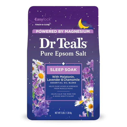 Dr Teal's Pure Epsom Salt Soak, Sleep Blend with Melatonin, Lavender & Chamomile Essential Oils, 3 lbs (Packaging May Vary)