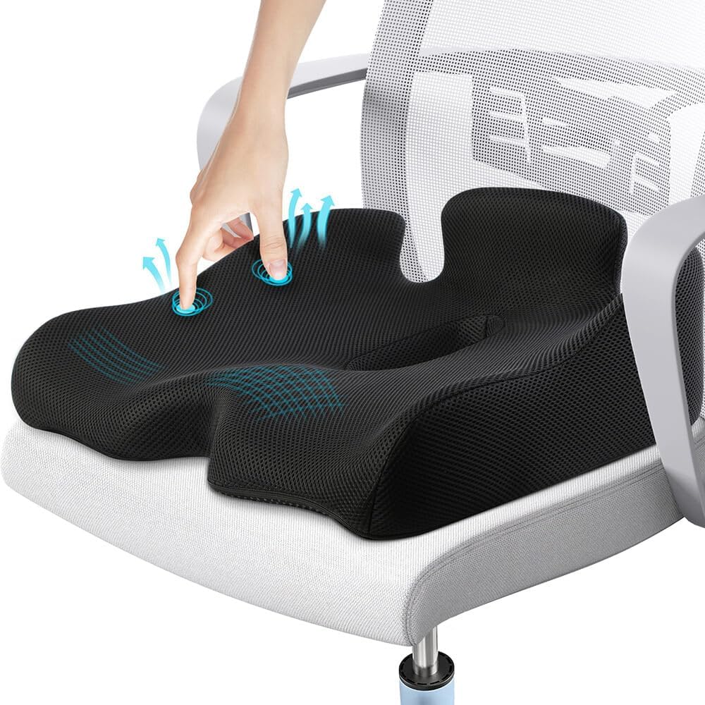 Benazcap X Large Memory Seat Cushion for Office Chair Pressure Relief Sciatica & Tailbone Pain Relief Memory Foam Firm Coccyx Pad for Long Sitting, for Office Chair, Gaming Chair and Car Seat