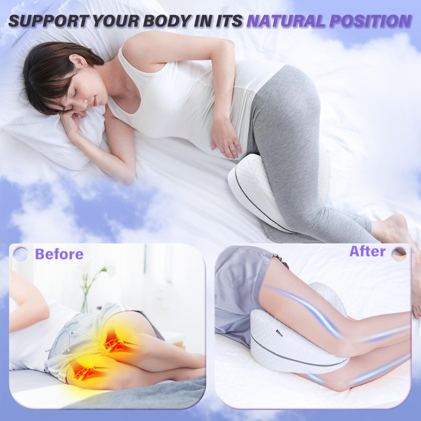 SAHEYER Knee Pillow, Soft Memory Foam Body Pillows, Heart Saped Hip Support Leg Pillow for Side Sleepers, Washable Cover Coussin Grossesse for Spine Alignment, Sciatica Reduce Pressure(White)