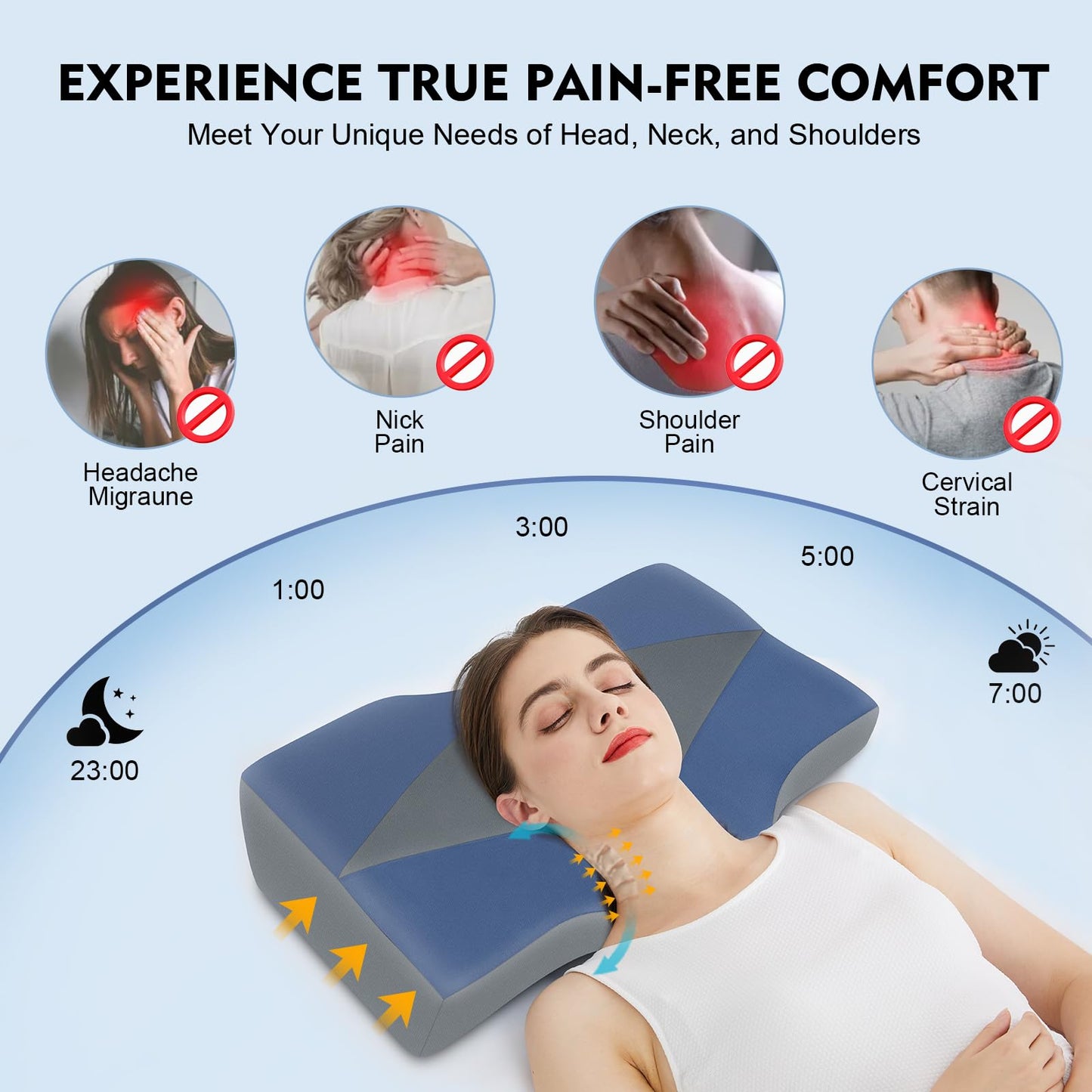 Mkicesky Cervical Pillow for Neck and Shoulder Pain Relief, Memory Foam Neck Pillow for Sleeping, Queen Size 2 in 1 Neck Support Pillows, Orthopedic Bed Pillow for Side, Back, Stomach Sleepers