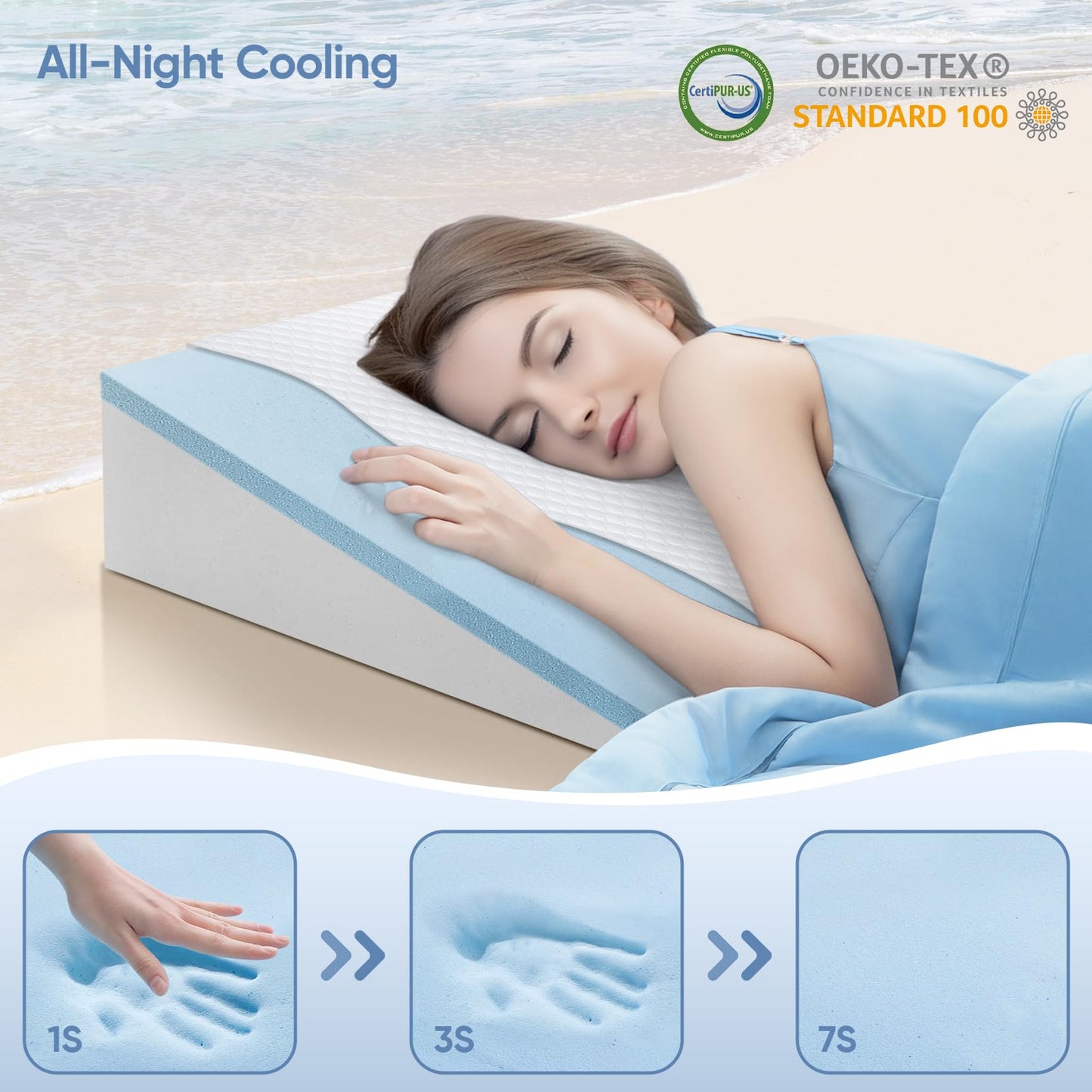 Wedge Pillow for Adults, Adjustable 9" & 12" Bed Wedge Pillow with Cooling Memory Foam Top, 7 in 1 Triangle Pillow Wedge for Sleeping, Acid Reflux, Heartburn, Gerd, Post Surgery, Legs and Back Support