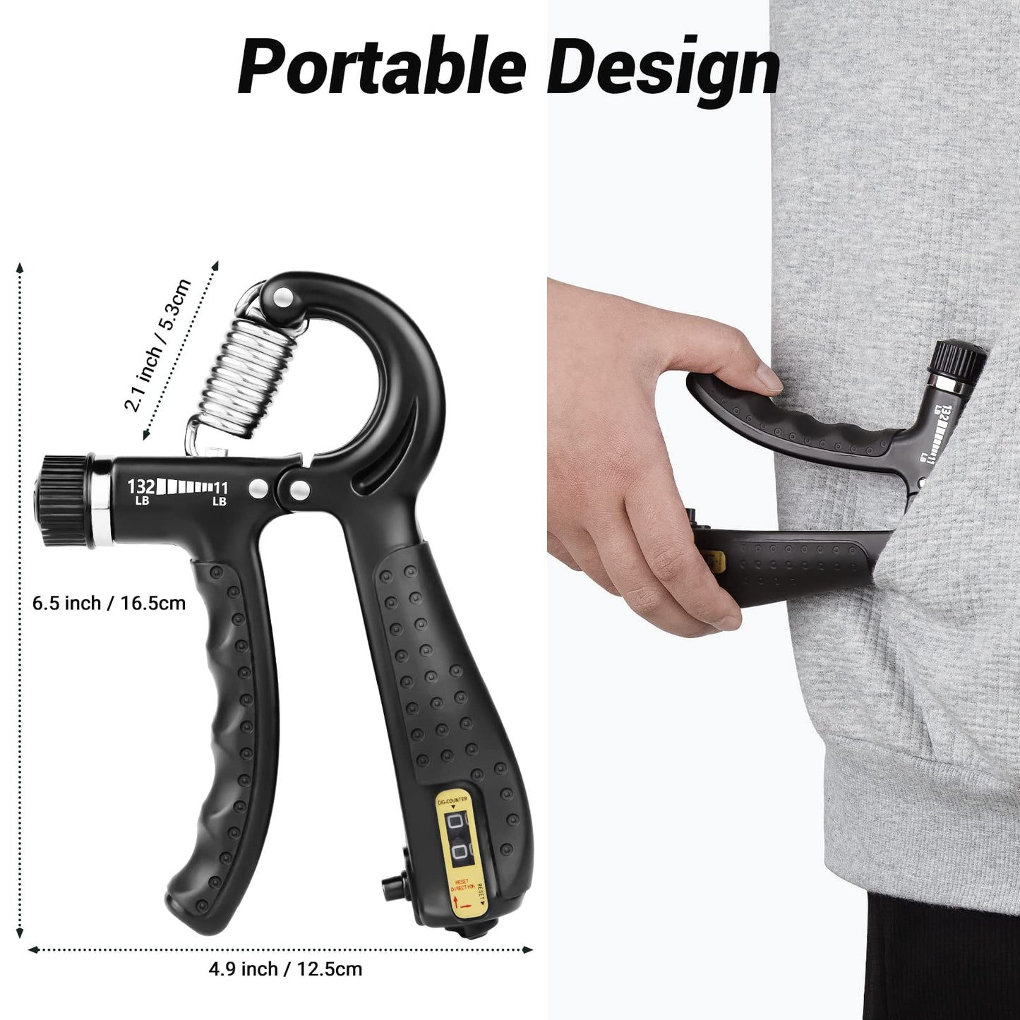 EPKAOZEY Hand Grip Strengthener, 2 Pack Grip Strength Trainer with Adjustable Resistance 11-132Lbs, Forearm Strengthener, Non-Slip Hand Gripper