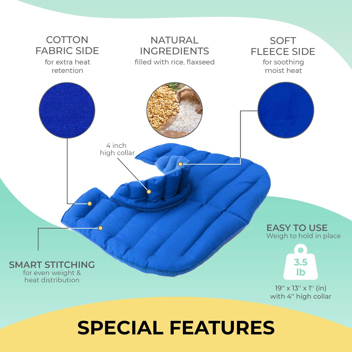 My Heating Pad Microwavable Neck and Shoulder Wrap Upper Torso Plus - Microwave Heating Pad for Neck and Shoulders - Portable Heating Pad, Large Heating Pad - Neck Wrap Microwavable - 1 Pack Blue
