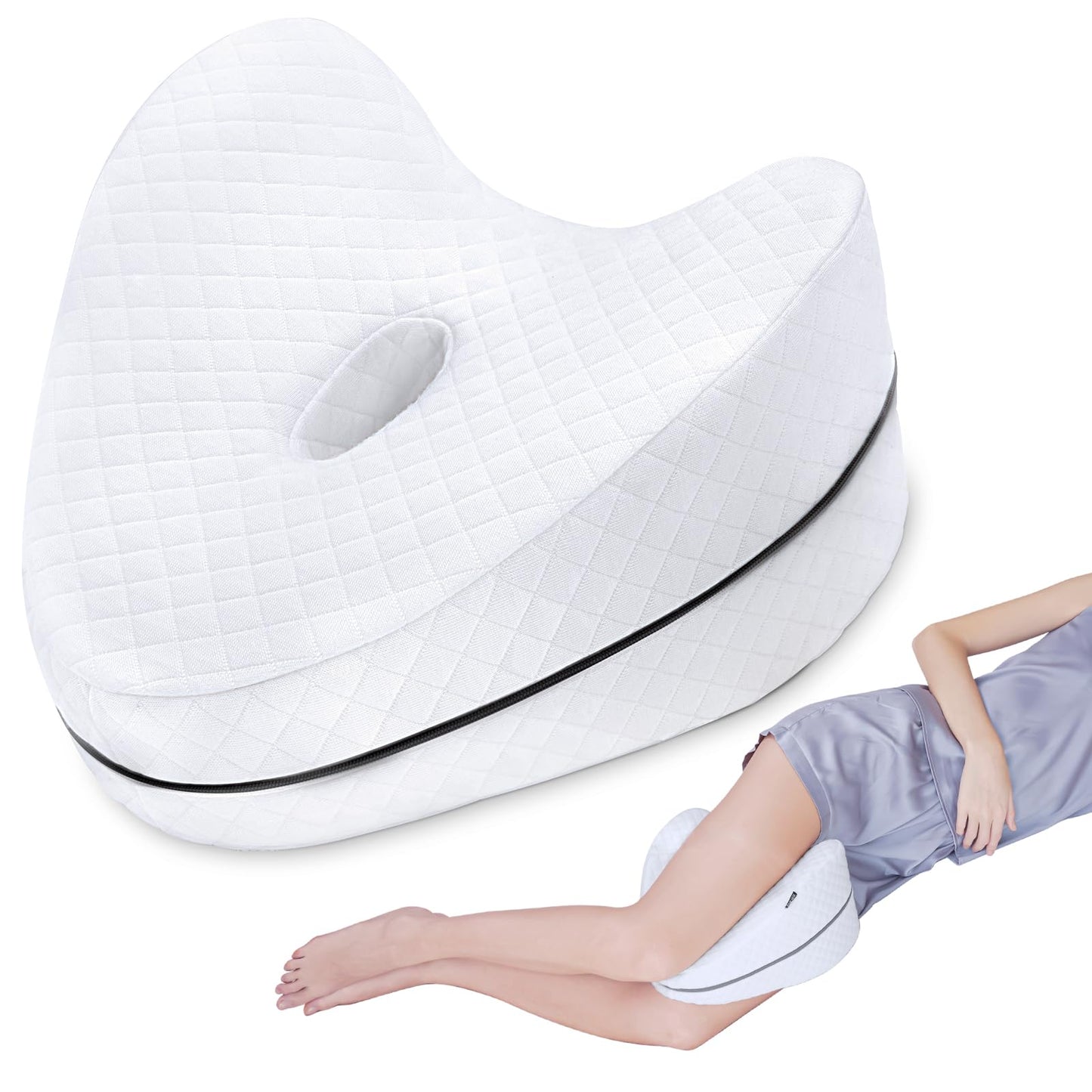 SAHEYER Knee Pillow, Soft Memory Foam Body Pillows, Heart Saped Hip Support Leg Pillow for Side Sleepers, Washable Cover Coussin Grossesse for Spine Alignment, Sciatica Reduce Pressure(White)