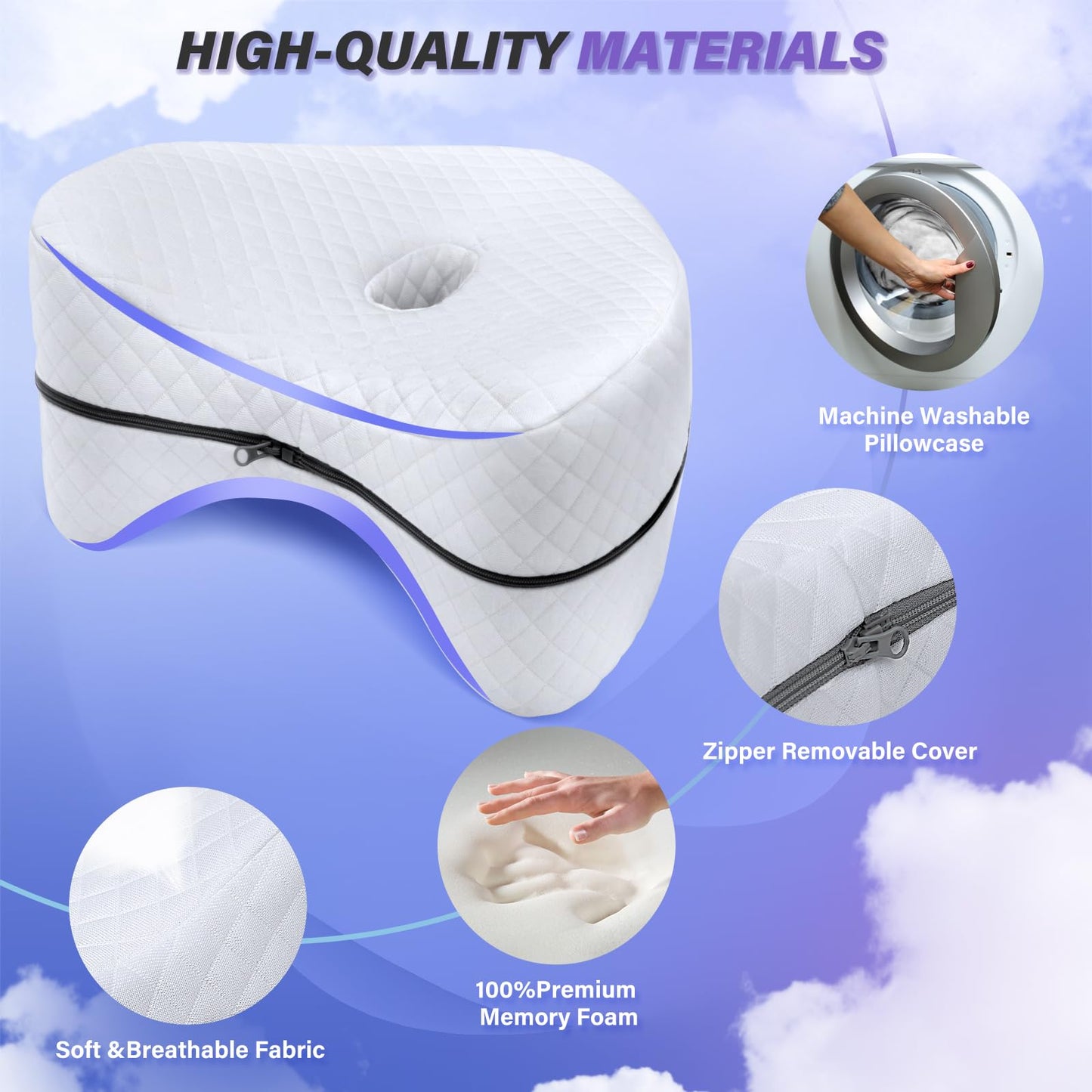 SAHEYER Knee Pillow, Soft Memory Foam Body Pillows, Heart Saped Hip Support Leg Pillow for Side Sleepers, Washable Cover Coussin Grossesse for Spine Alignment, Sciatica Reduce Pressure(White)