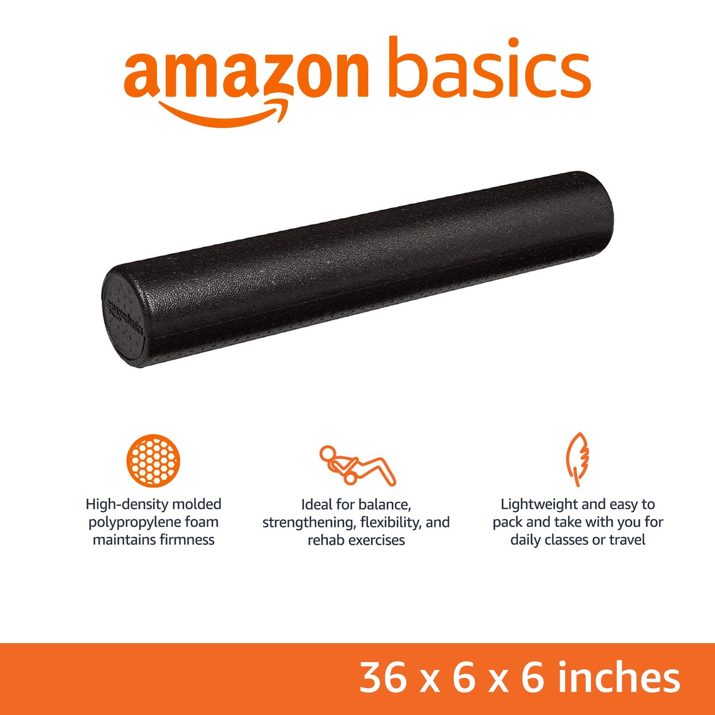 Amazon Basics High-Density Round Foam Roller for Exercise, Massage, Muscle Recovery - 12", 18", 24", 36"