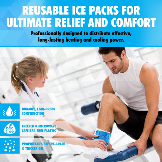 2 Pack Gel Ice Packs for Injuries,Reusable Gel Ice Packs for Muscle Pain,Cold & Hot Pack for Pain Relief,Ice Pack for Knee & Back/Neck Ice Pack,Hot Water Bottles Alternative (Blue, Large)