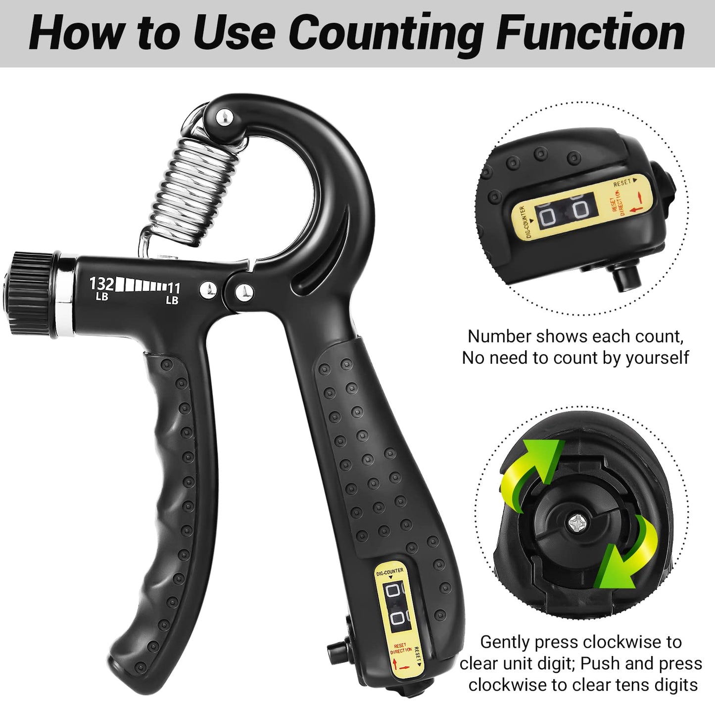 EPKAOZEY Hand Grip Strengthener, 2 Pack Grip Strength Trainer with Adjustable Resistance 11-132Lbs, Forearm Strengthener, Non-Slip Hand Gripper