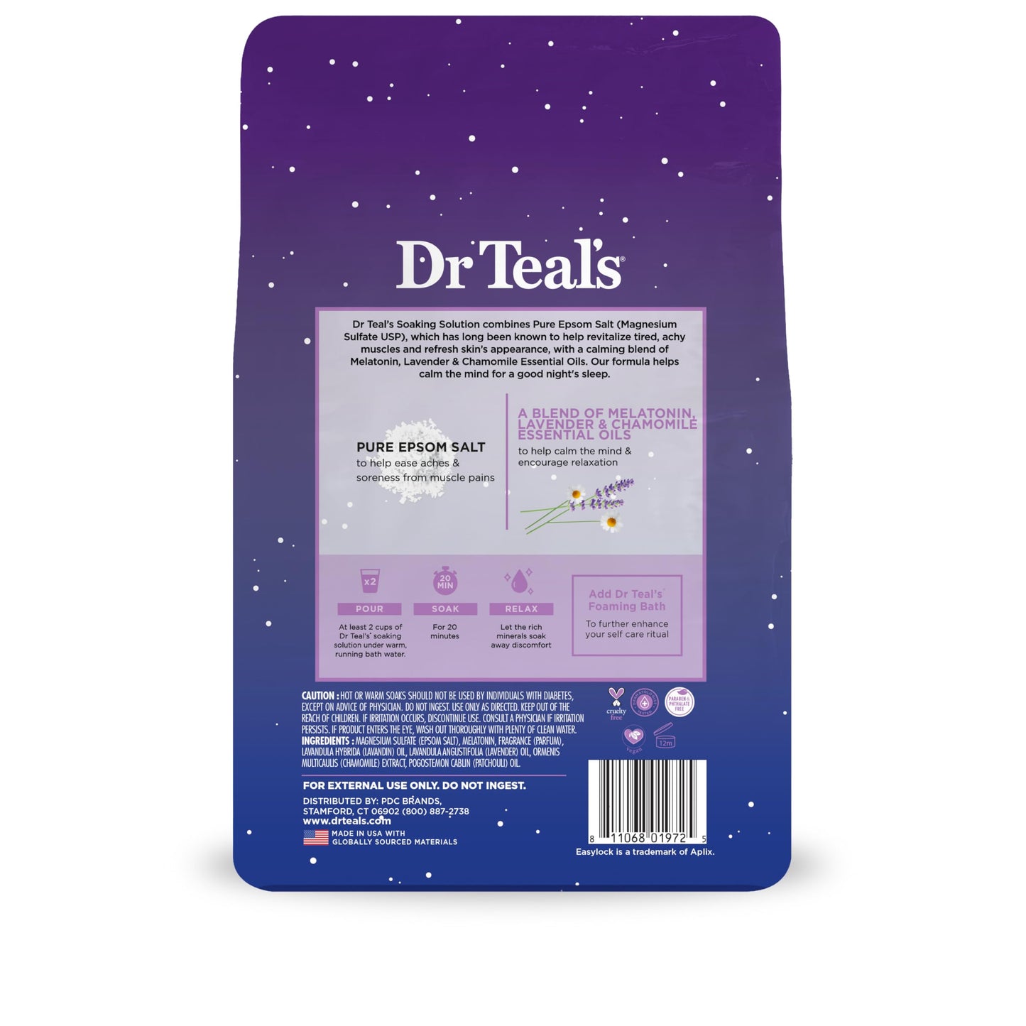 Dr Teal's Pure Epsom Salt Soak, Sleep Blend with Melatonin, Lavender & Chamomile Essential Oils, 3 lbs (Packaging May Vary)