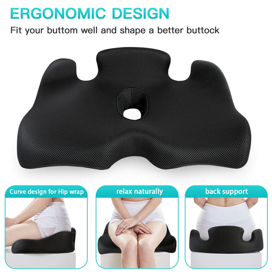 Benazcap X Large Memory Seat Cushion for Office Chair Pressure Relief Sciatica & Tailbone Pain Relief Memory Foam Firm Coccyx Pad for Long Sitting, for Office Chair, Gaming Chair and Car Seat