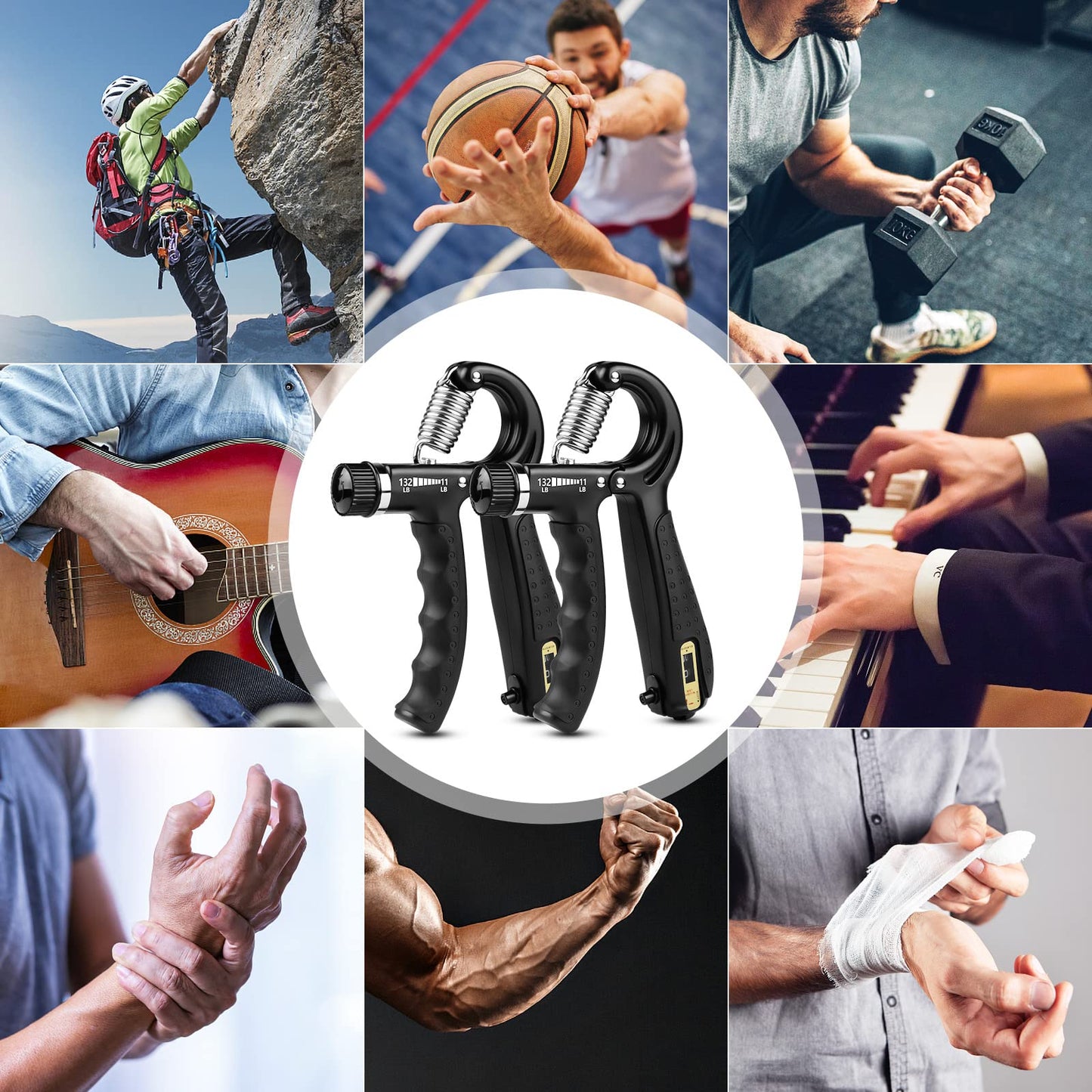 EPKAOZEY Hand Grip Strengthener, 2 Pack Grip Strength Trainer with Adjustable Resistance 11-132Lbs, Forearm Strengthener, Non-Slip Hand Gripper