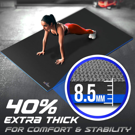 Sensu Large Exercise Mat – 6’ x 4’ x 8.5mm Extra Thick Workout Mats for Home Gym Flooring - Perfect for Jump Rope, Weights, MMA, Cardio and Fitness – Durable High Density Non-Slip Workout Mat - Shoe Friendly