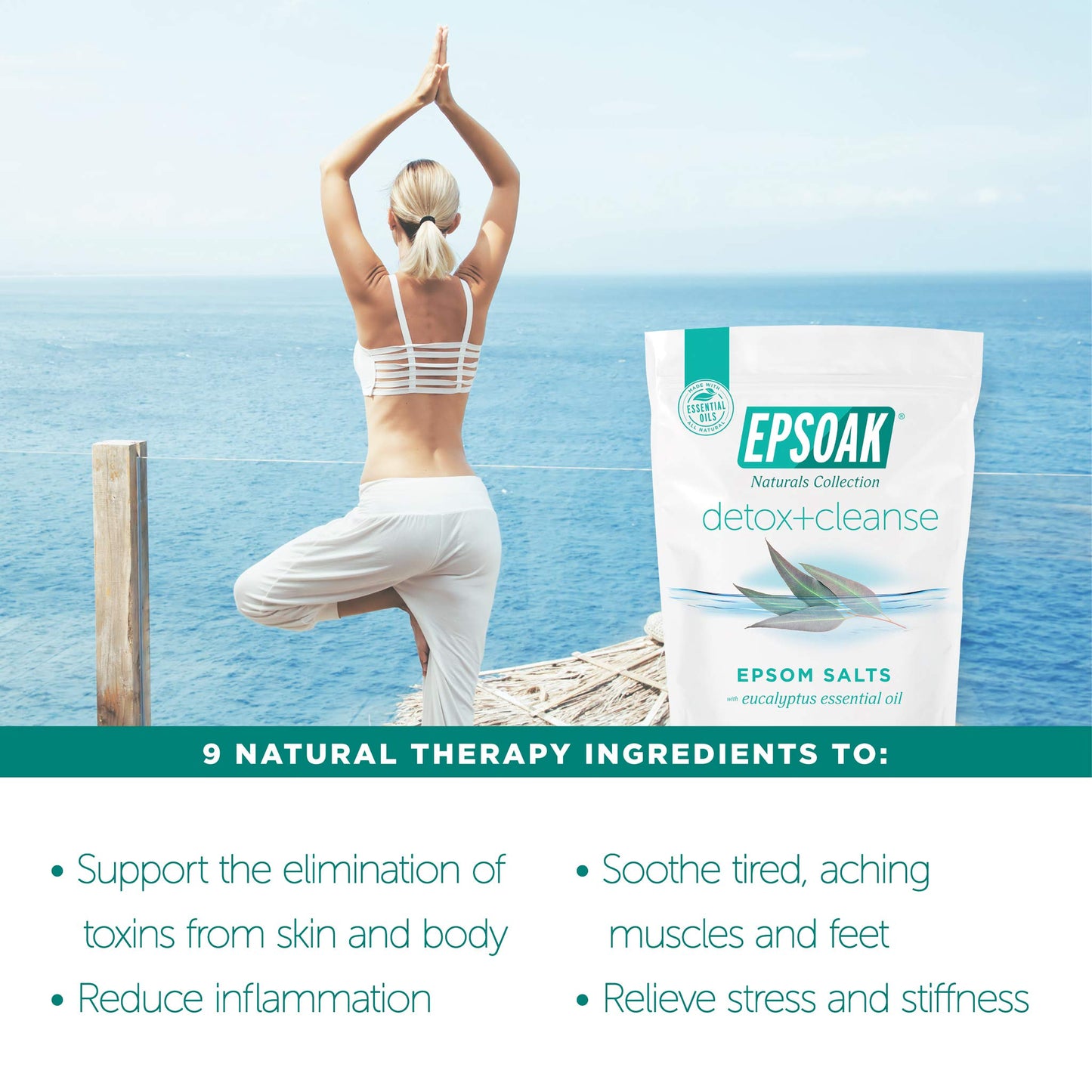 Epsoak Everyday Epsom Salts - 2 lbs. Detox + Cleanse Bath Salts - Scented Epsom Salt for Bath, Spa, Shower Feet