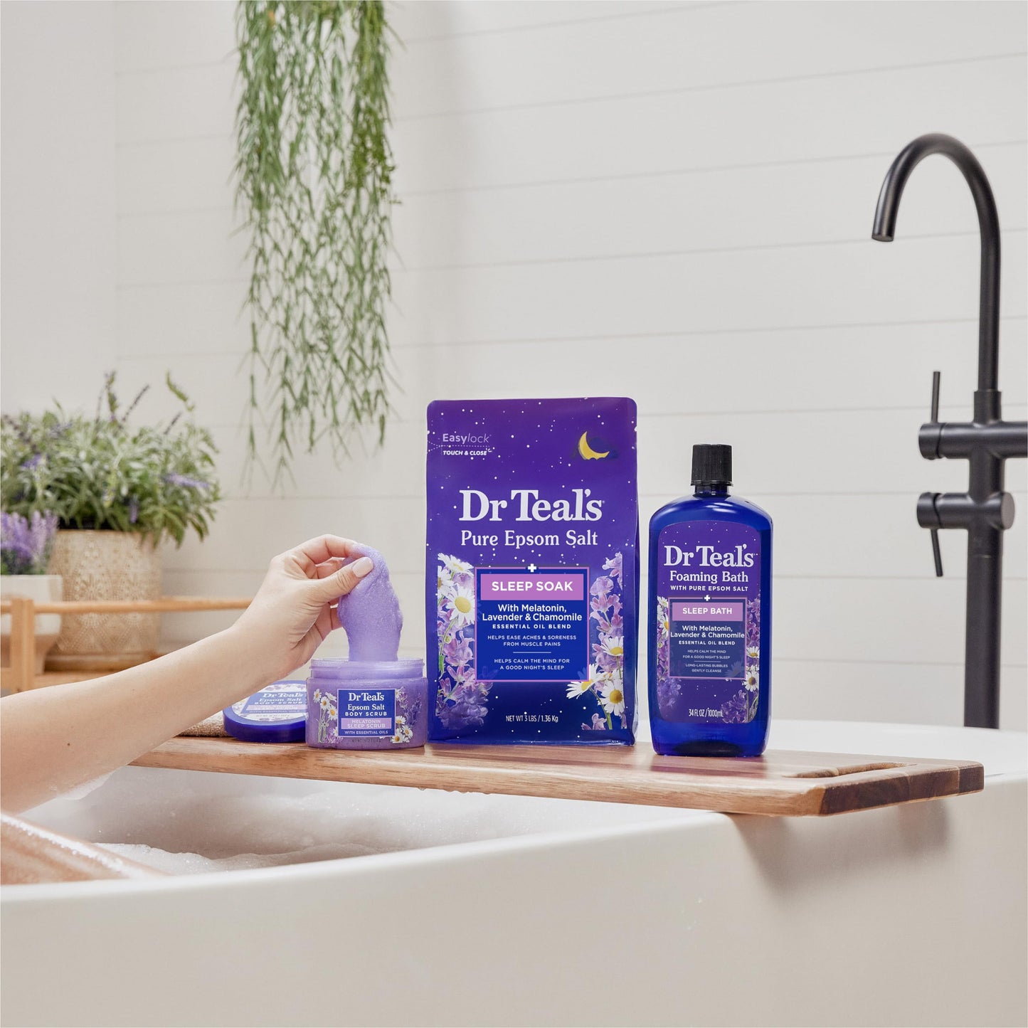Dr Teal's Pure Epsom Salt Soak, Sleep Blend with Melatonin, Lavender & Chamomile Essential Oils, 3 lbs (Packaging May Vary)