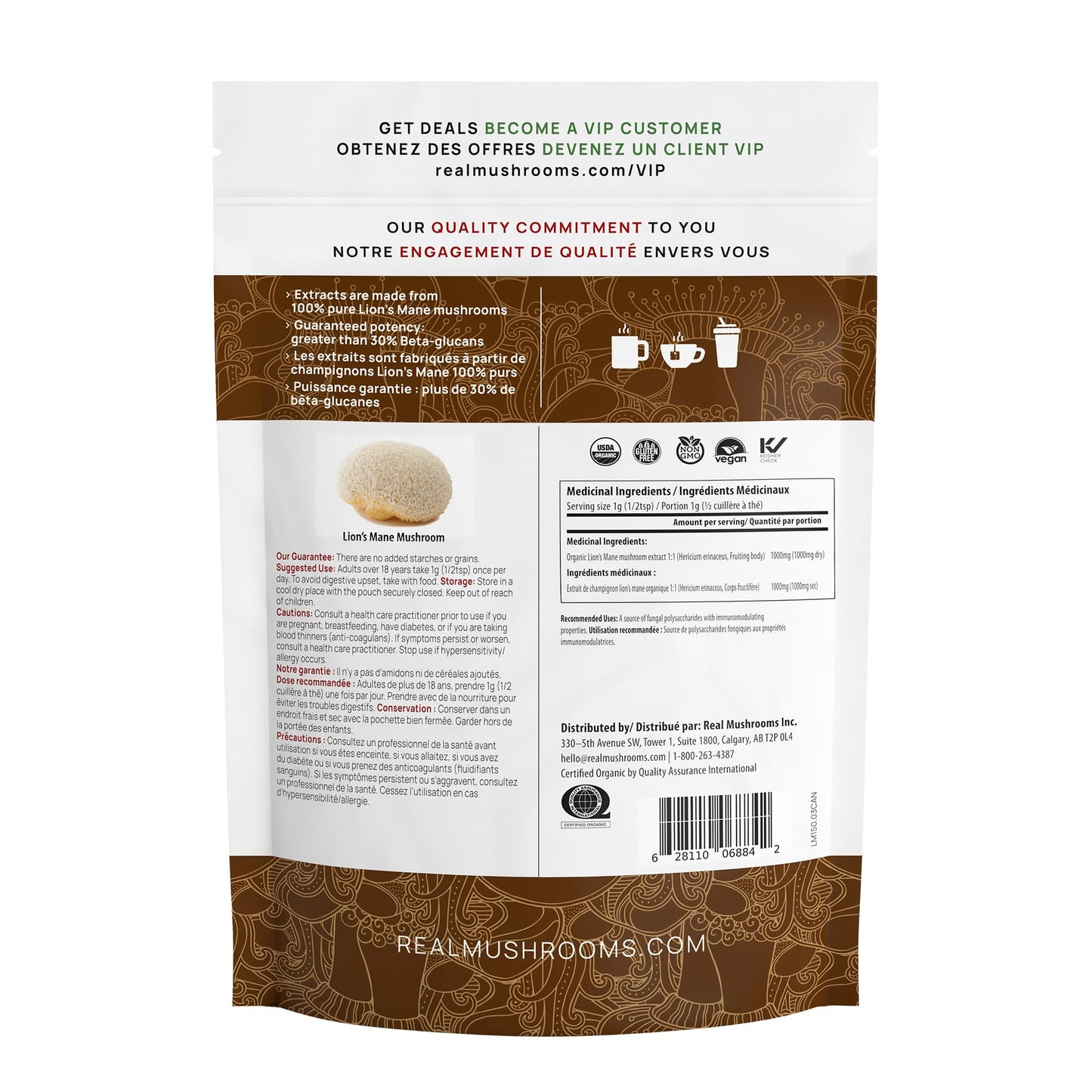 Real Mushrooms Lion’s Mane Powder - Organic Lions Mane Mushroom Extract with Immunomodulating Properties & Antioxidants - Vegan Mushroom Supplement, 60 Servings