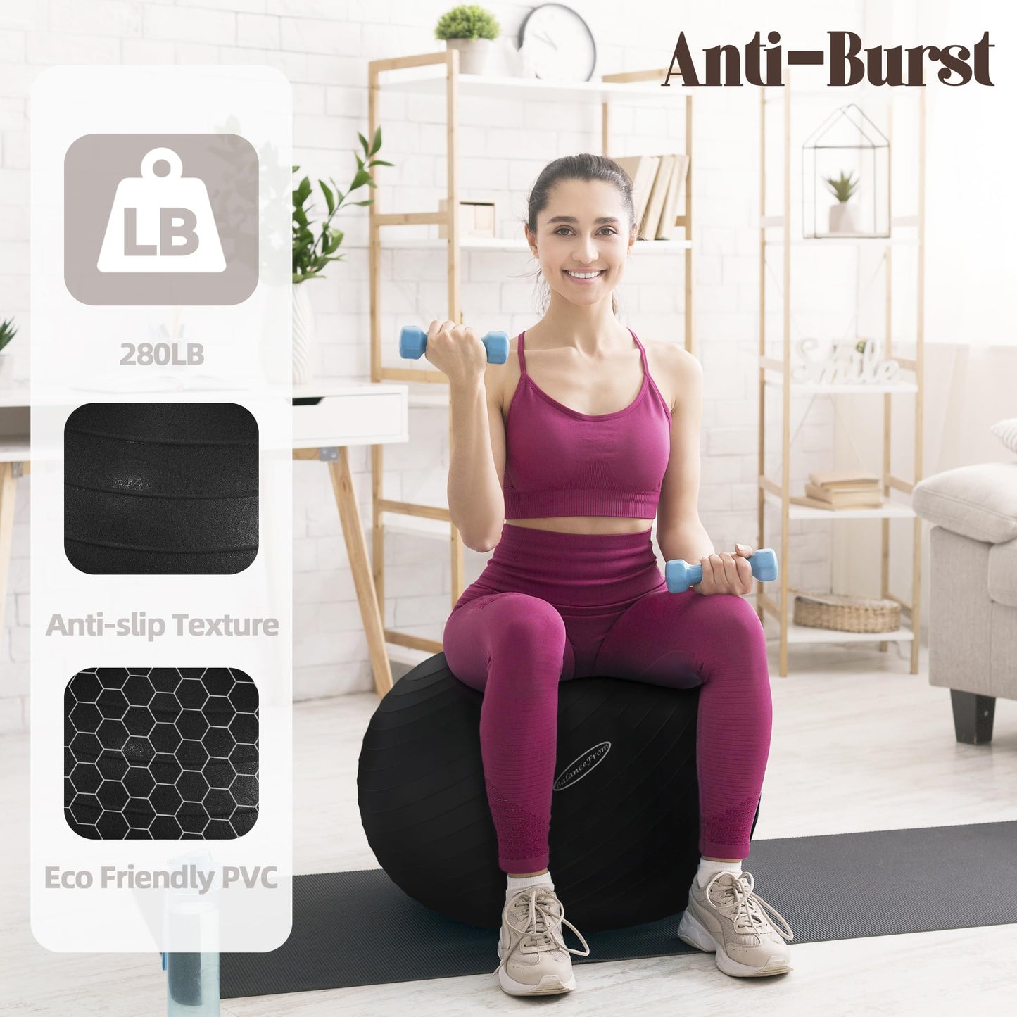 BalanceFrom Anti-Burst and Slip Resistant Exercise Ball Yoga Ball Fitness Ball Birthing Ball with Quick Pump, 2,000-Pound Capacity