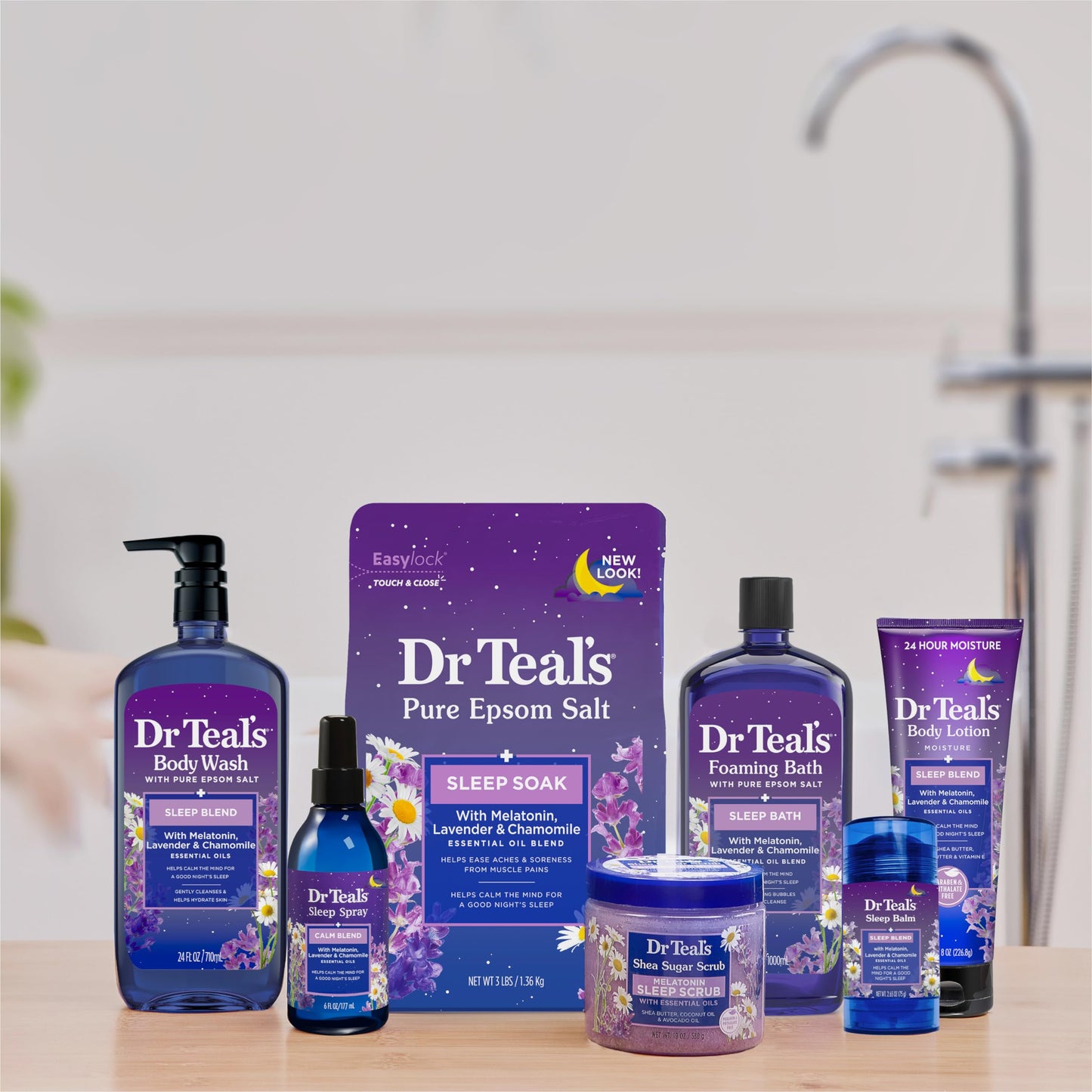 Dr Teal's Pure Epsom Salt Soak, Sleep Blend with Melatonin, Lavender & Chamomile Essential Oils, 3 lbs (Packaging May Vary)