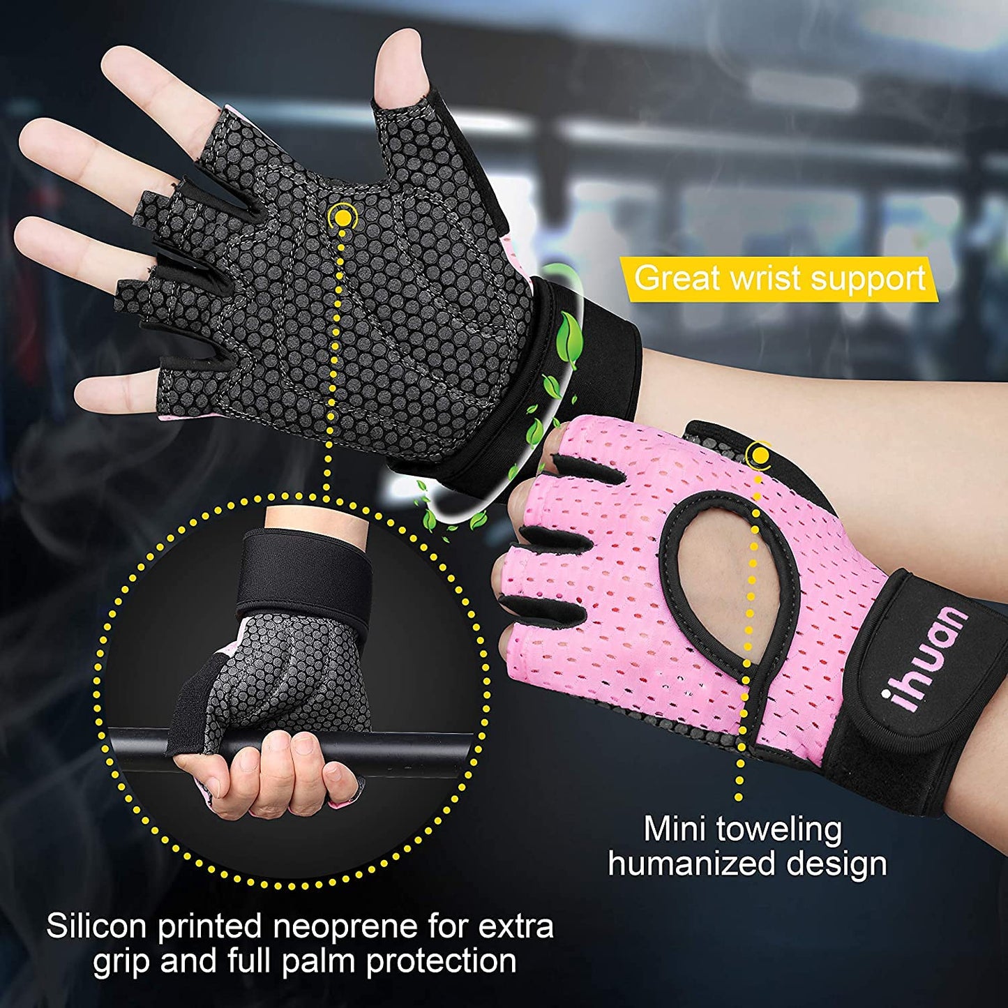 Breathable Weight Lifting Gloves Pink for Men & Women Fingerless Workout Gym Gloves with Wrist Support | Enhance Palm Protection and Extra Grip for Crossfit | Lifting | Training | Rowing | Pull ups
